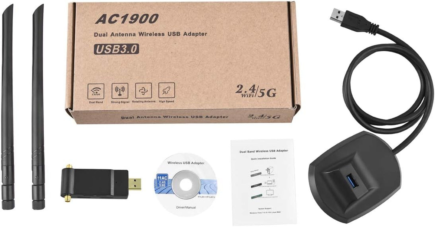 High-Speed USB WiFi Adapter with Dual Band Connectivity and High Gain Antennas for PC Desktop Laptop - Compatible with Windows and Mac OS
