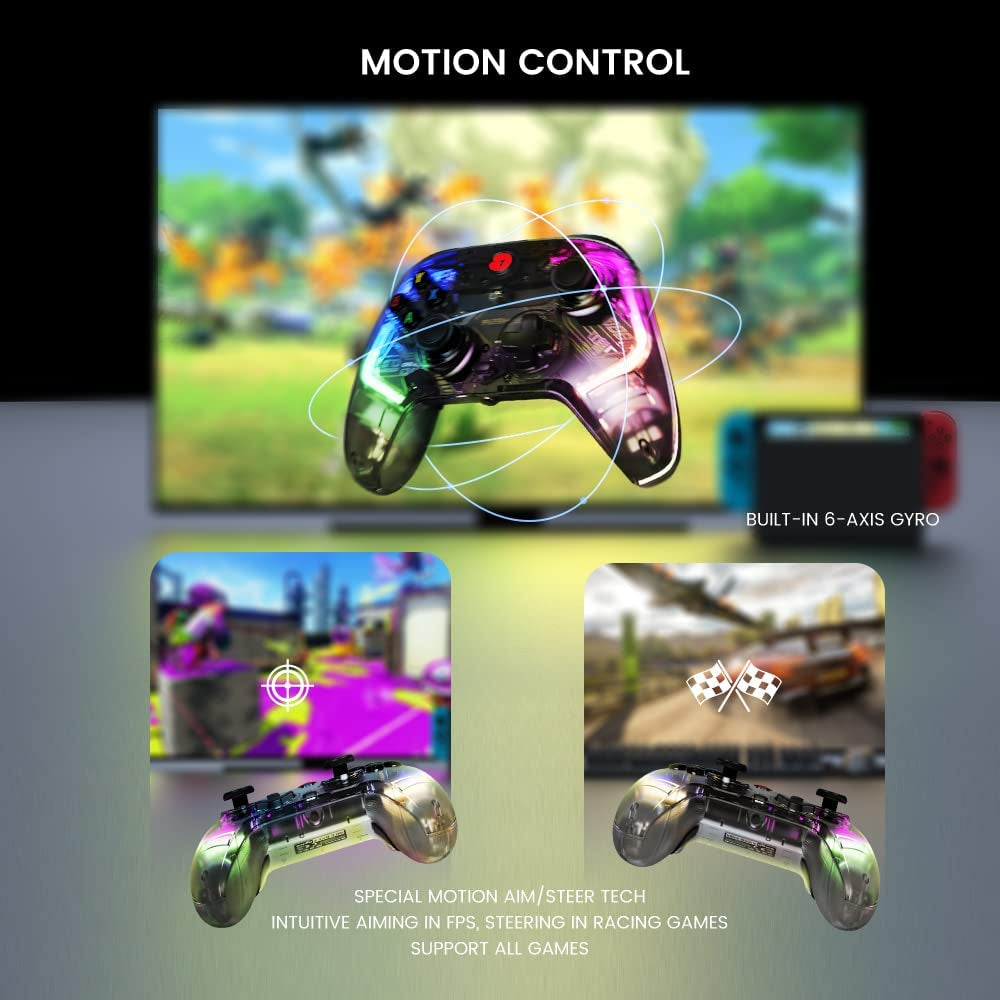 Kaleid Transparent T4 PC Controller - Wired Gaming Controller for PC, Switch, and Android TV Box. Plug and Play Gamepad Joystick featuring Hall Effect Sticks, Analog Triggers, 3.5mm Audio Jack, and 2 Back Buttons.