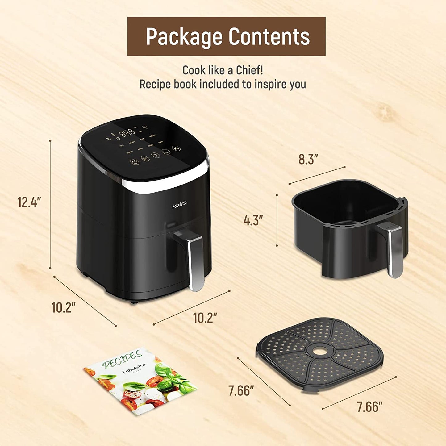 Compact 4QT Air Fryer with 9 Customizable Smart Cooking Programs - Features Shake Reminder, 450°F Digital Temperature Control, Tempered Glass Display, Dishwasher-Safe & Nonstick Components; Suitable for 2-4 People. Available in Black