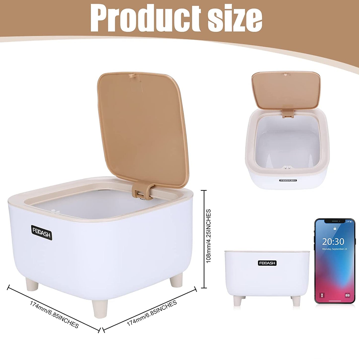 Bedroom Trash Can with Lid, Kitchen Garbage Can - Trash Bin with Push Button, Rubbish Bin for Office, Living Room, 1.8 Gallon and 0.5 Gallon,2 Pack