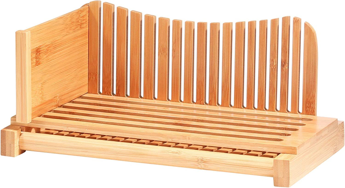 Bread Slicer Box with Adjustable Thickness and Stainless Steel Knife - Foldable Compact Cutting Guide with Crumb Tray - Ideal for Homemade Bread, Cake, and Bagels