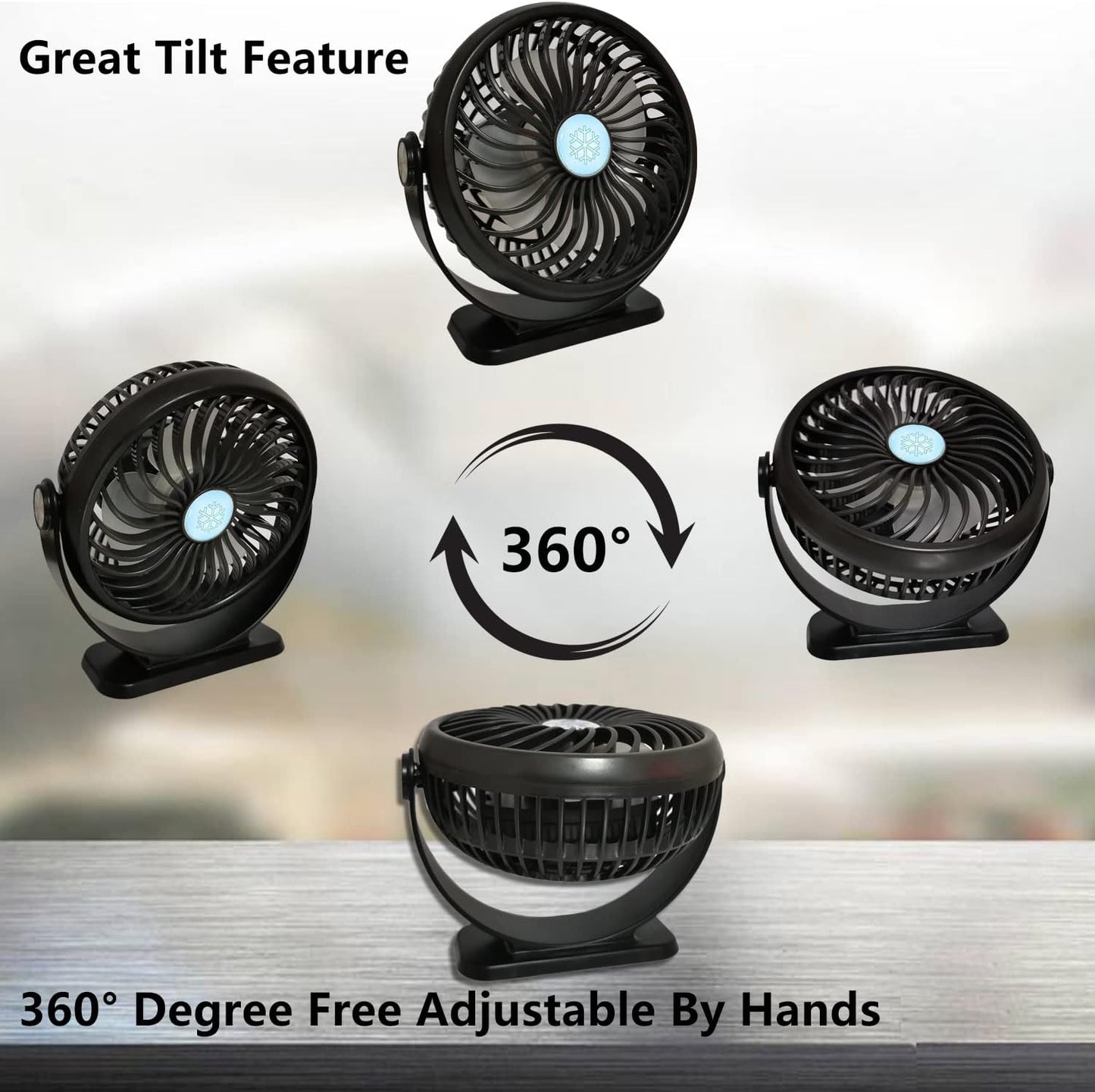 5-Inch USB Desk Fan with 3 Speeds: Powered by a 2600mAh Battery and USB, this Mini Desktop Fan Provides Strong Airflow. Versatile for Home, Office, Outdoor, and Travel Use. Color: Black.