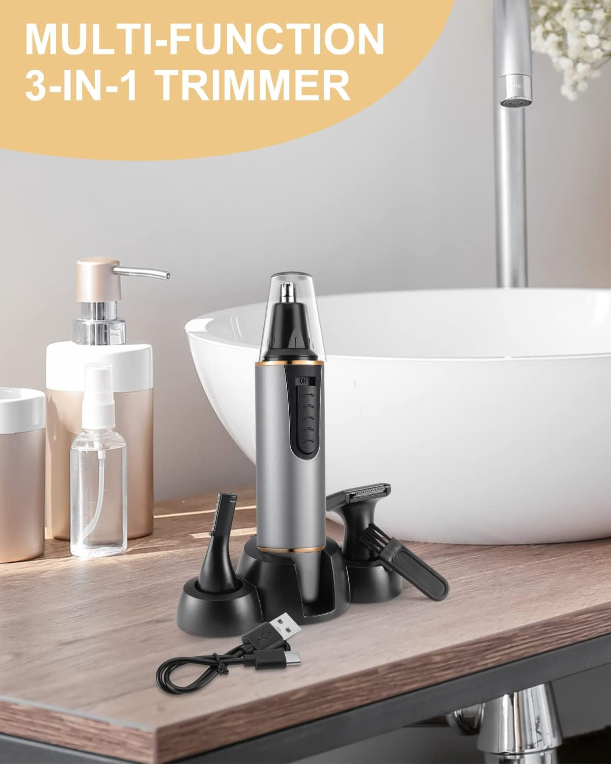 Professional Nose Hair Trimmer for Men and Women - Painless Rechargeable Design - Suitable for Eyebrow and Facial Hair Trimming - Equipped with a Powerful Motor - IPX7 Waterproof Rating