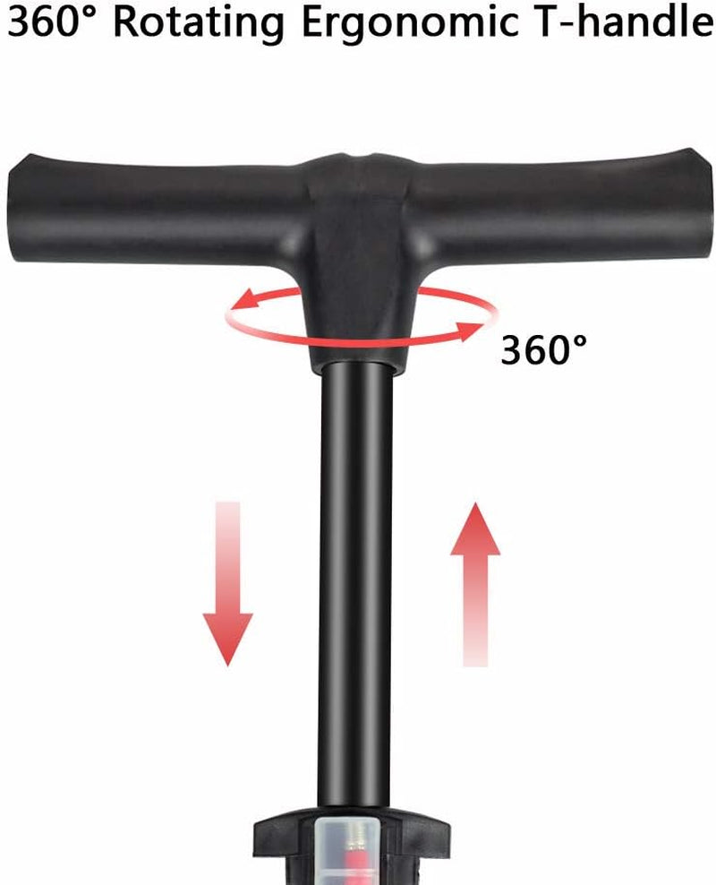 Ergonomic Bike Floor Pump - Portable Bicycle Tire Inflator with Gauge & Smart Valve Head - Compatible with Universal Presta and Schrader Valve - Yellow & Black Design.