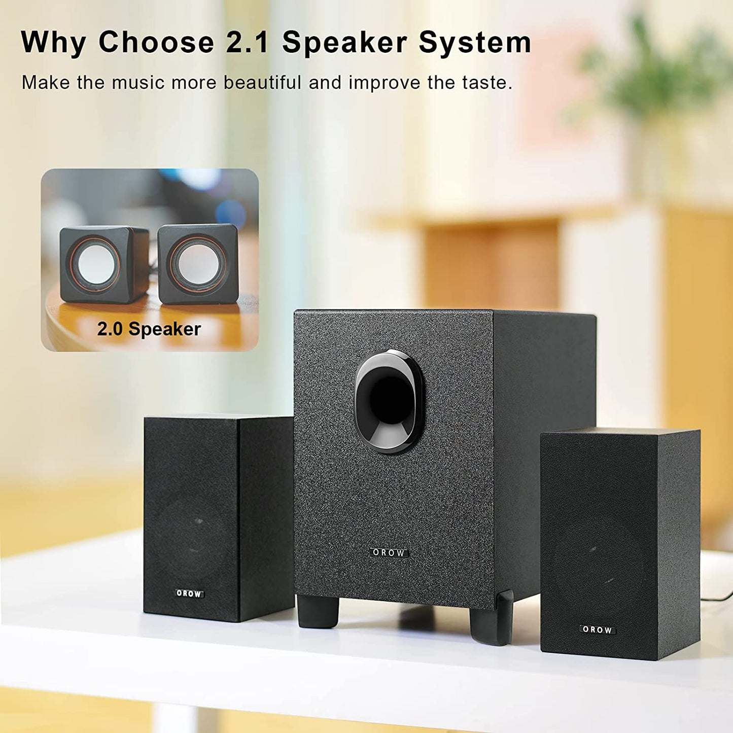 USB-Powered 2.1 Multimedia Speaker System with Subwoofer: 16W Computer Speakers delivering Strong Bass, equipped with 3.5mm Audio Inputs, Ideal for PC, PS4, TV, and more - Wooden Design