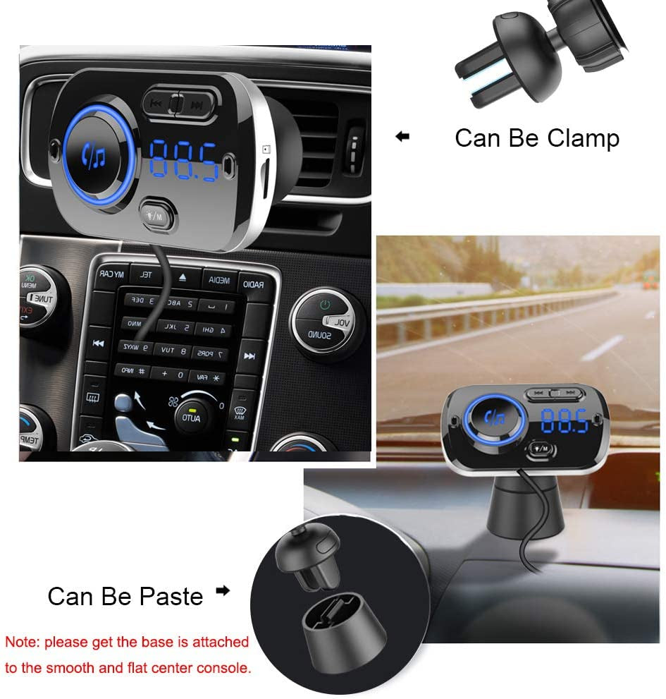 Bluetooth 5.0 Car FM Transmitter with 7 Color Light, QC3.0/2.4A USB Car Charger, Siri and Google Assistant, Handsfree Mp3 Player