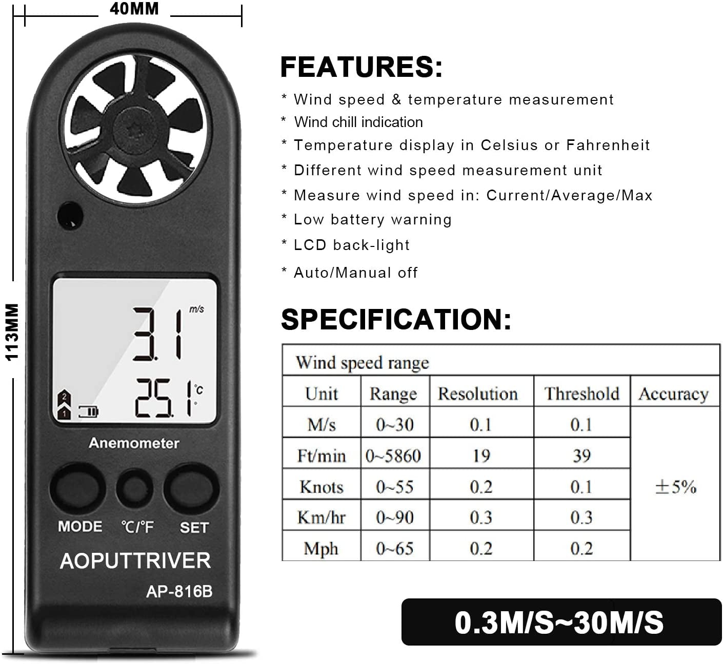 High Precision Handheld Digital Anemometer for Accurate Measurement of Wind Speed, Temperature, and Max/Average/Current, Ideal for Windsurfing, Sailing, Fishing, and Outdoor Activities - Pack of 2