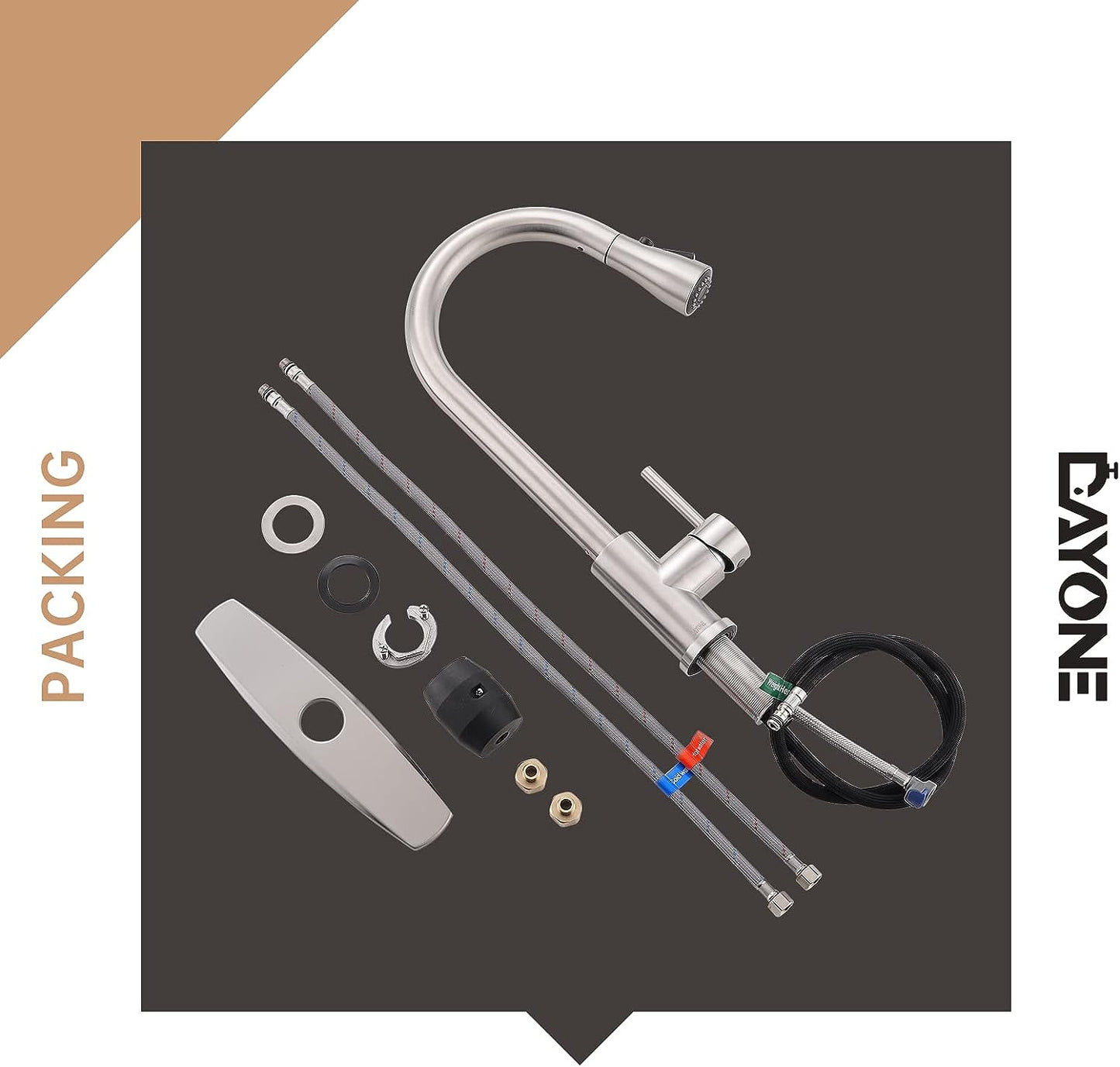 Brushed Nickel Single Handle Pull Out Kitchen Faucet with Stainless Steel Sprayer