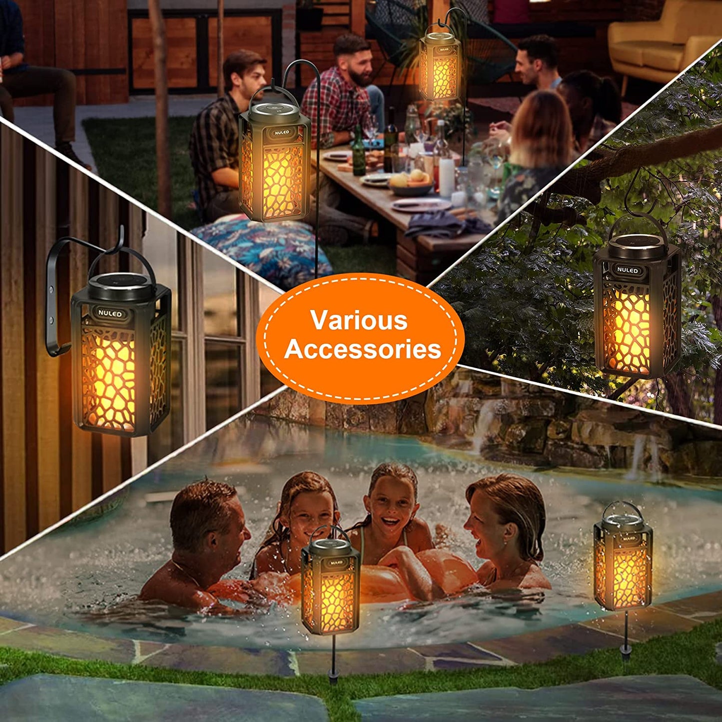 Waterproof Bluetooth Speakers with LED Flame Tiki Torch Atmosphere Lantern - Wireless Portable Speakers with TWS Sound and 15H Playtime for Camping, Patio, and Yard - Pack of 2