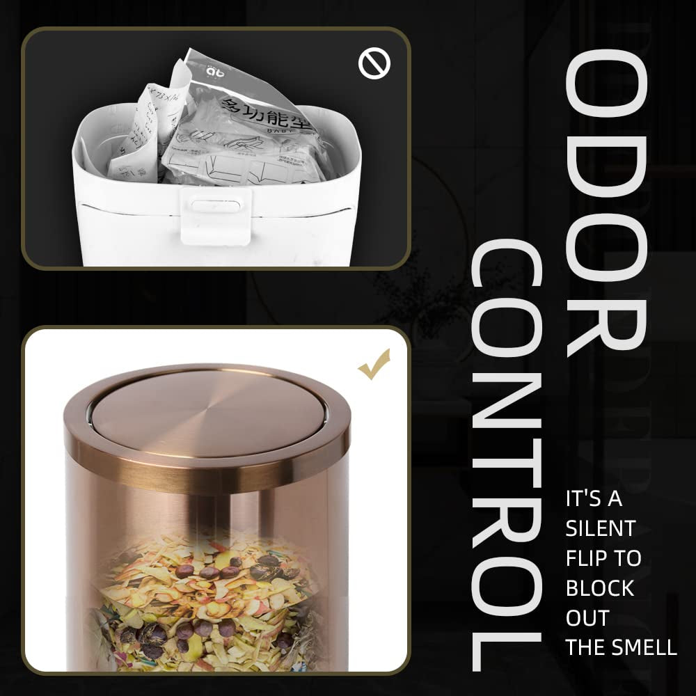 Stainless Steel Trash Can With LId,Bathroom Trash Can,9 L,Garbage cans for Living Room. Metallic Gold (Rose Gold)