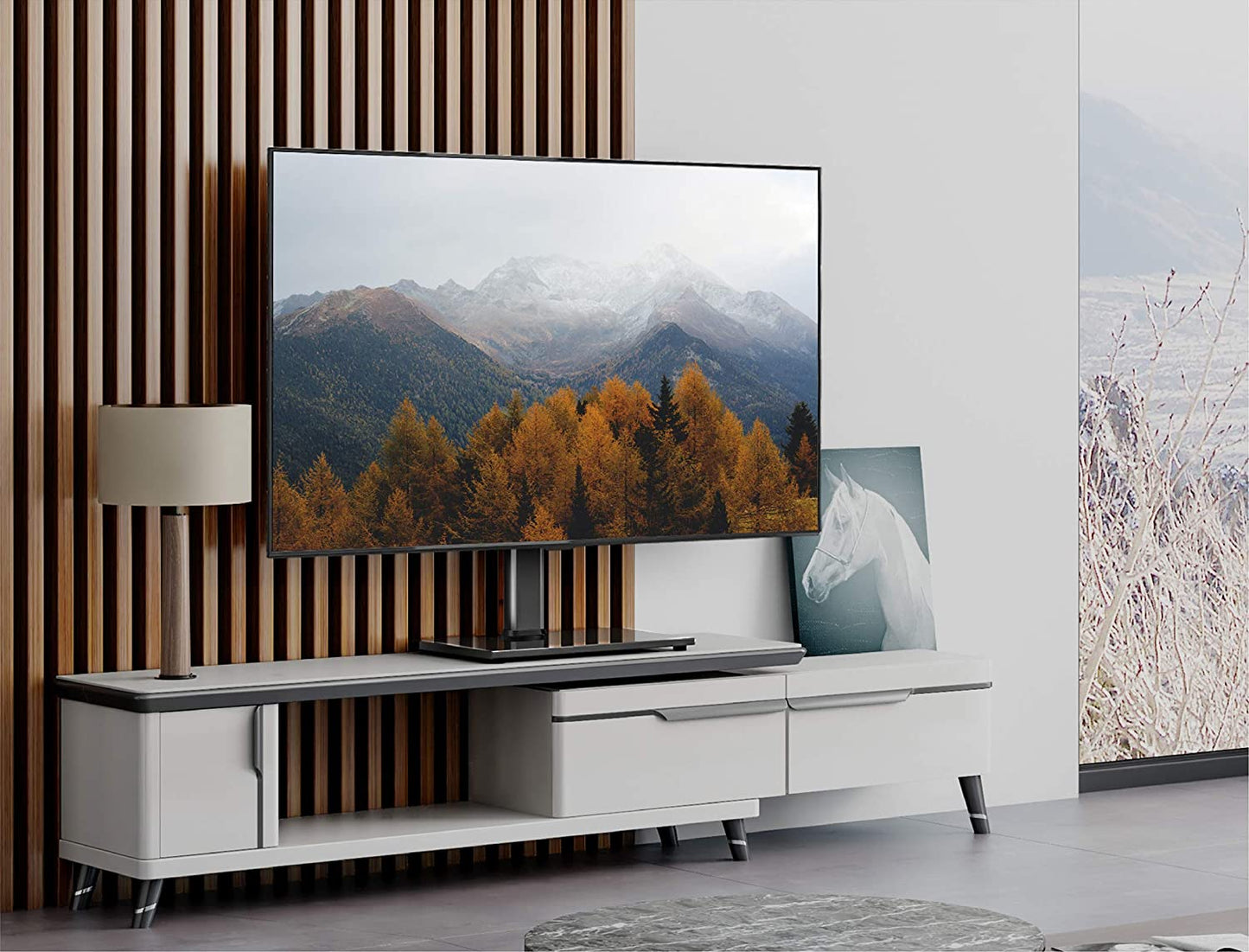 TV Stand Table Top TV Base for 27 to 55 Inch LCD LED Flat Screen TV with Height Adjustable Functionality, Black Tempered Glass Base, and Maximum Weight Capacity of 88 lbs - Compatible with VESA 400x400mm