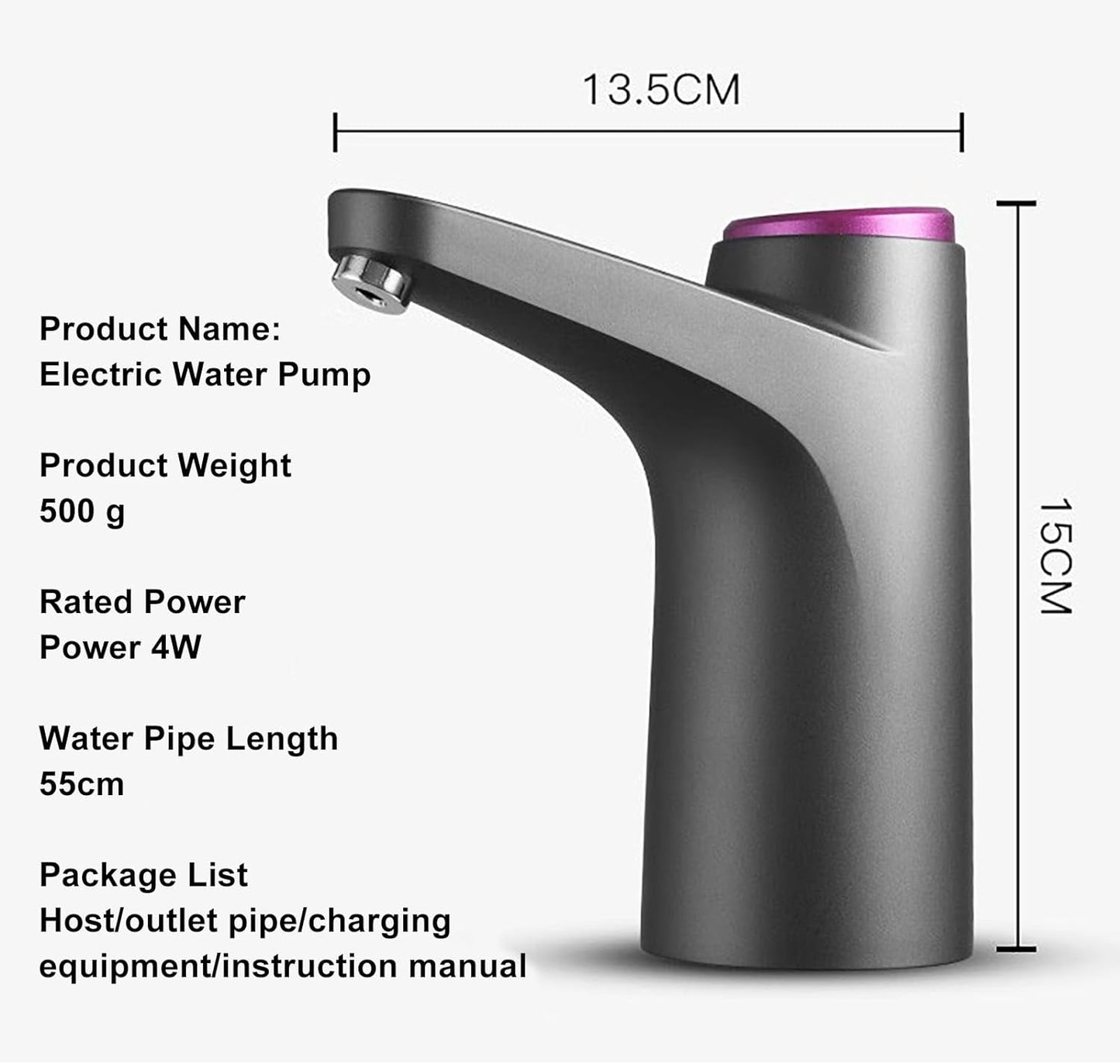 5 Gallon Automatic Switch Water Dispenser Pump - USB Charging, Universal Fit Portable Bottled Water Pump for Travel, Home, Kitchen, Office, Camping, RV - Black