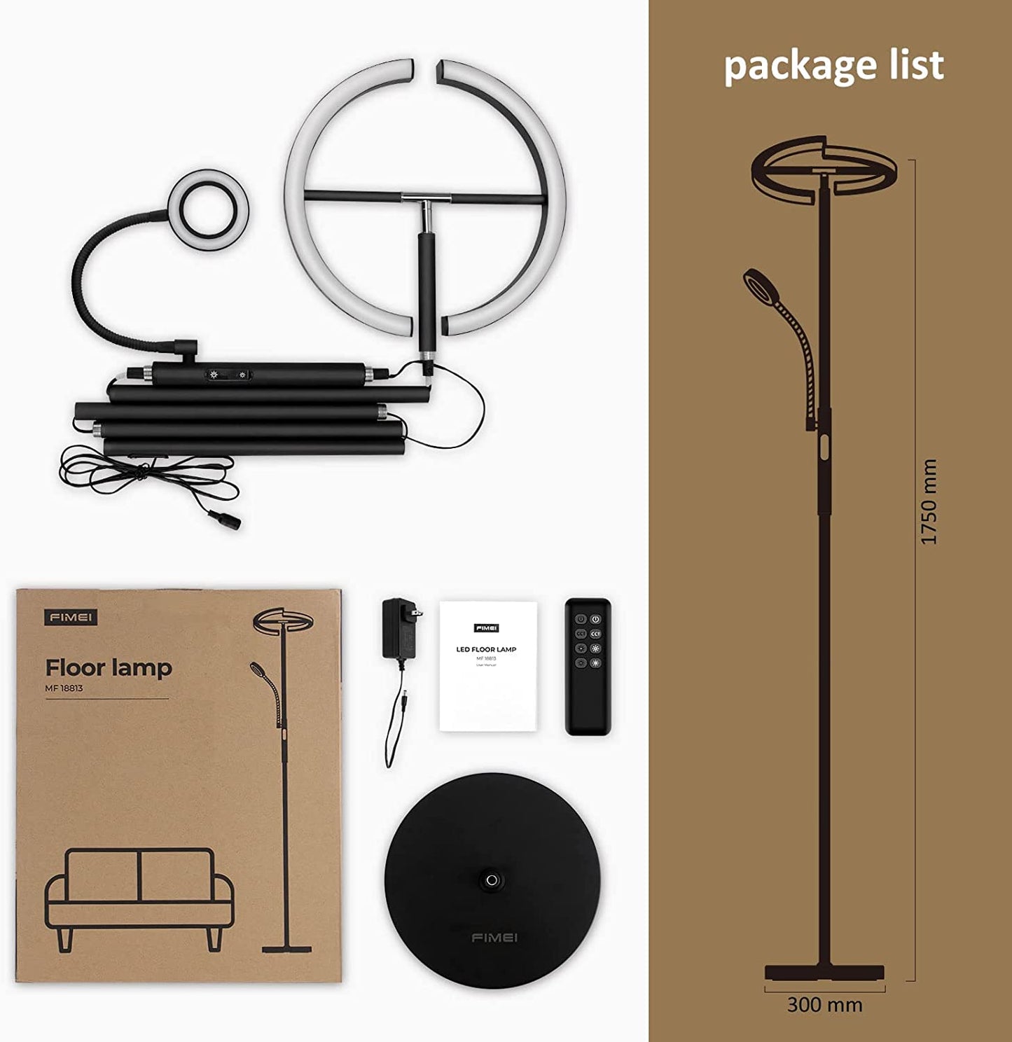 Contemporary Split Floor Lamp with Reading Light: Sleek LED Rotatable Design for Home - Stepless Dimming, Adjustable 3000K-6000K Color Temperature - Touch and Remote Control - Black Finish