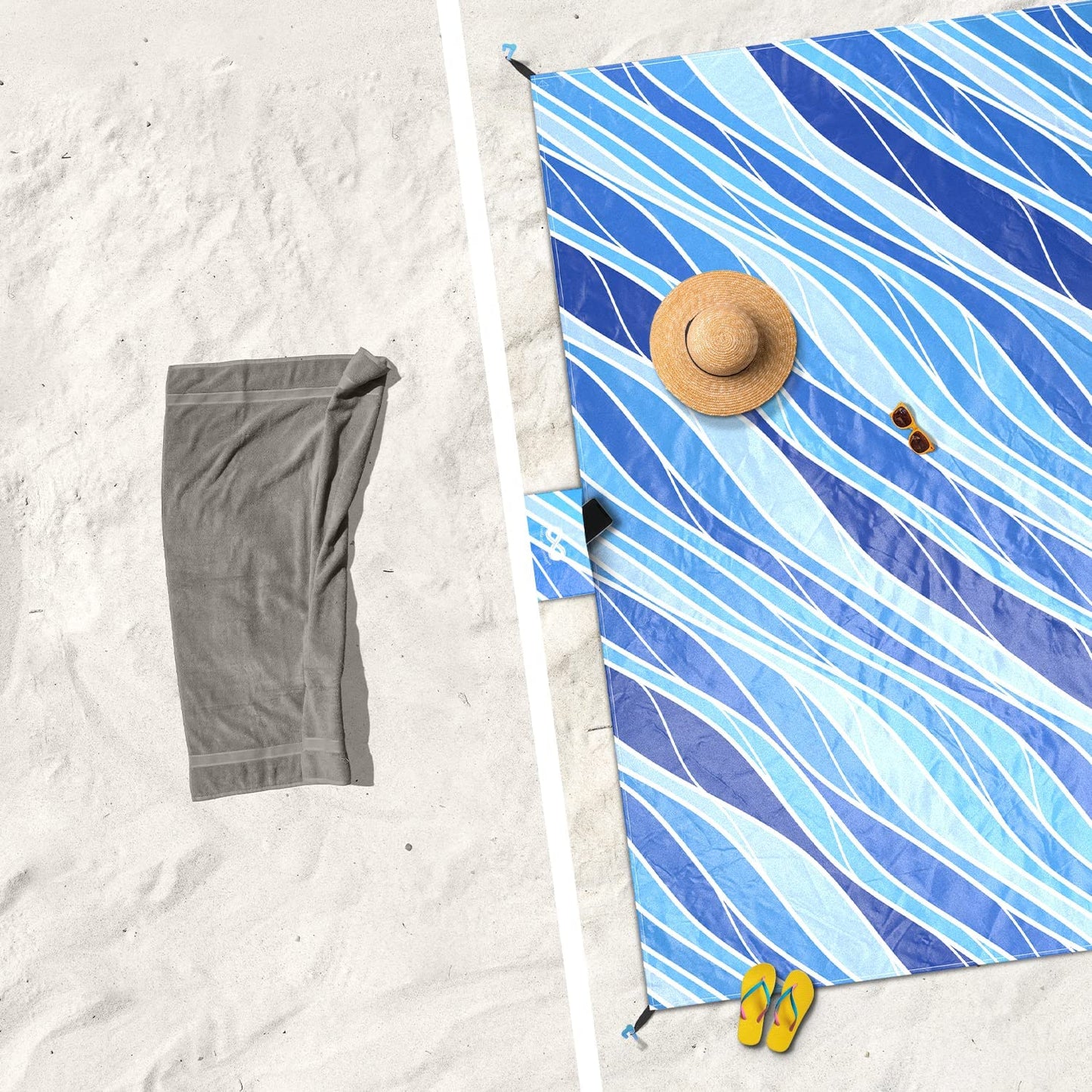Waterproof Beach Blanket - Colorful Sandproof Beach Mat for Up to 10 People, Includes Stakes and Storage Bag - Large Microfiber Polyester Blanket Ideal for Beach Trips, Picnics, Concerts, and Hikes.