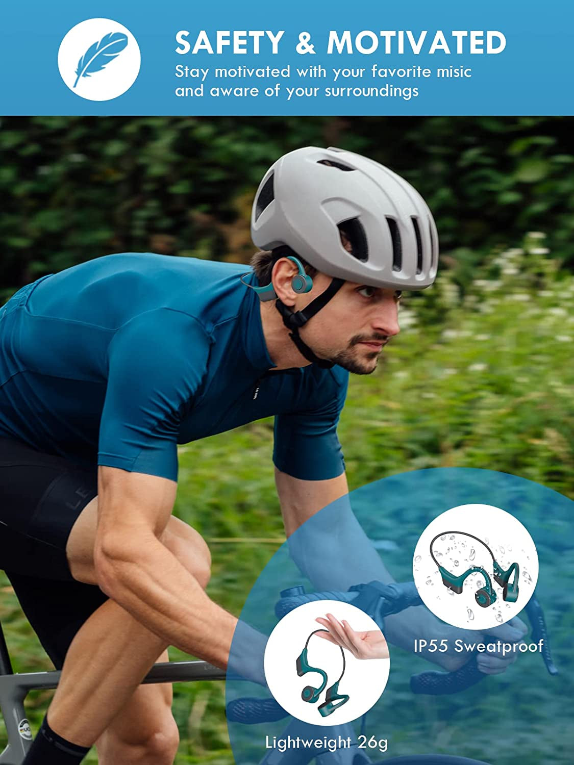Bluetooth Bone Conduction Headphones - Wireless Open Ear Earphones with Mic for Sports, Hiking, Running, Driving, Cycling, Fitness Workouts, and Walking