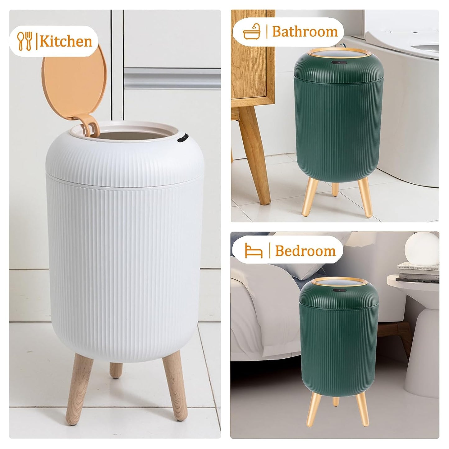 Automatic Touchless Trash Can with Lid, 3 Gallon Bathroom Trash Can Motion Sensor Kitchen Garbage Can, Bedroom, Office, Living Room, Green