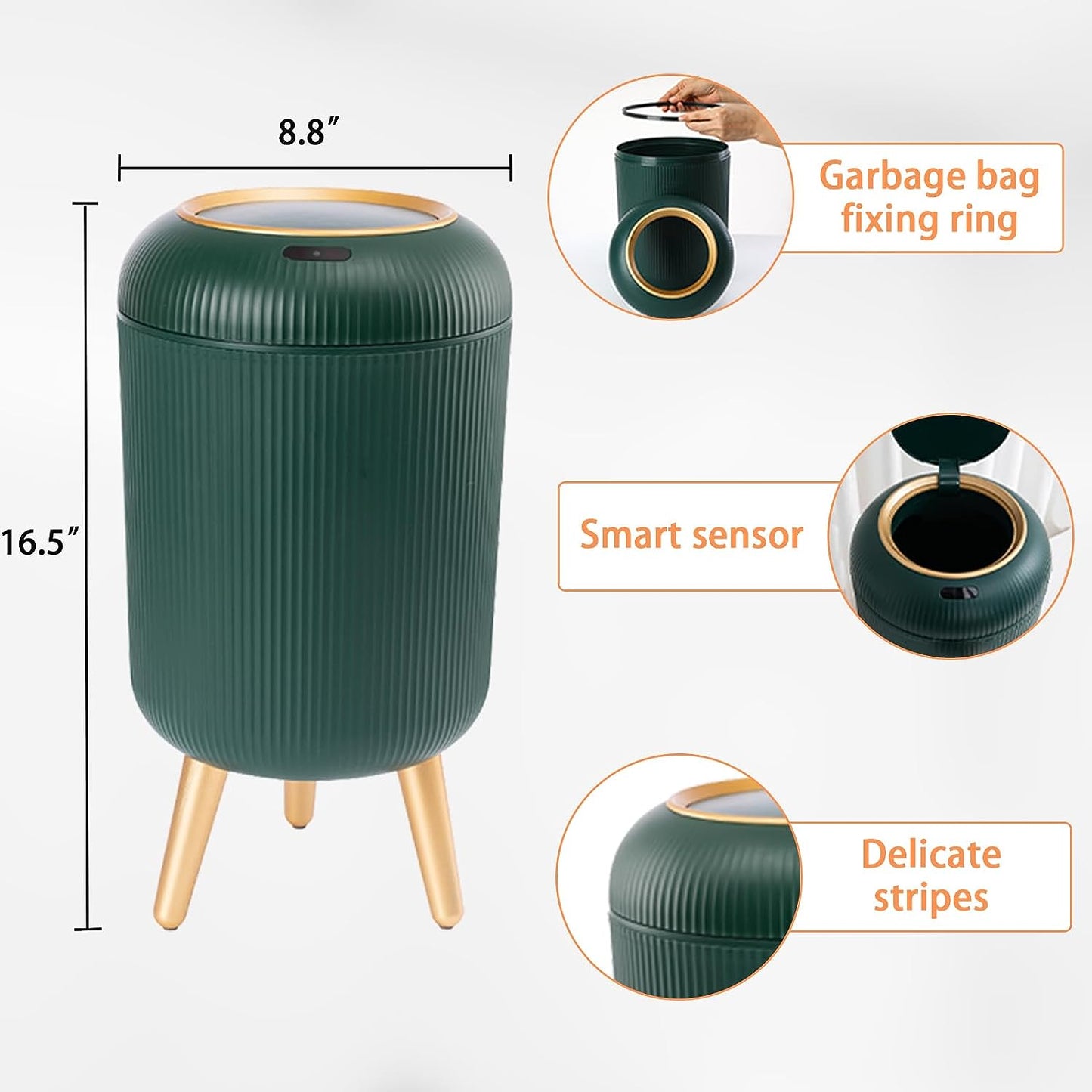 Automatic Touchless Trash Can with Lid, 3 Gallon Bathroom Trash Can Motion Sensor Kitchen Garbage Can, Bedroom, Office, Living Room, Green
