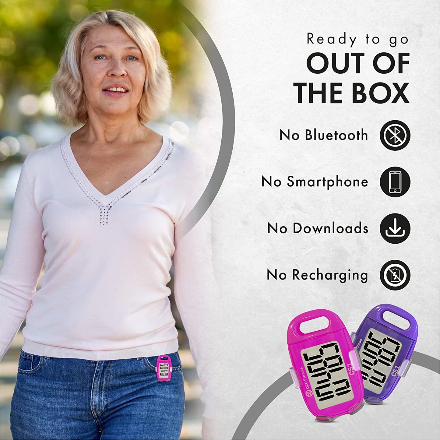 Easy Pedometer: Step Counter with Large Display, Clip-on, and Lanyard