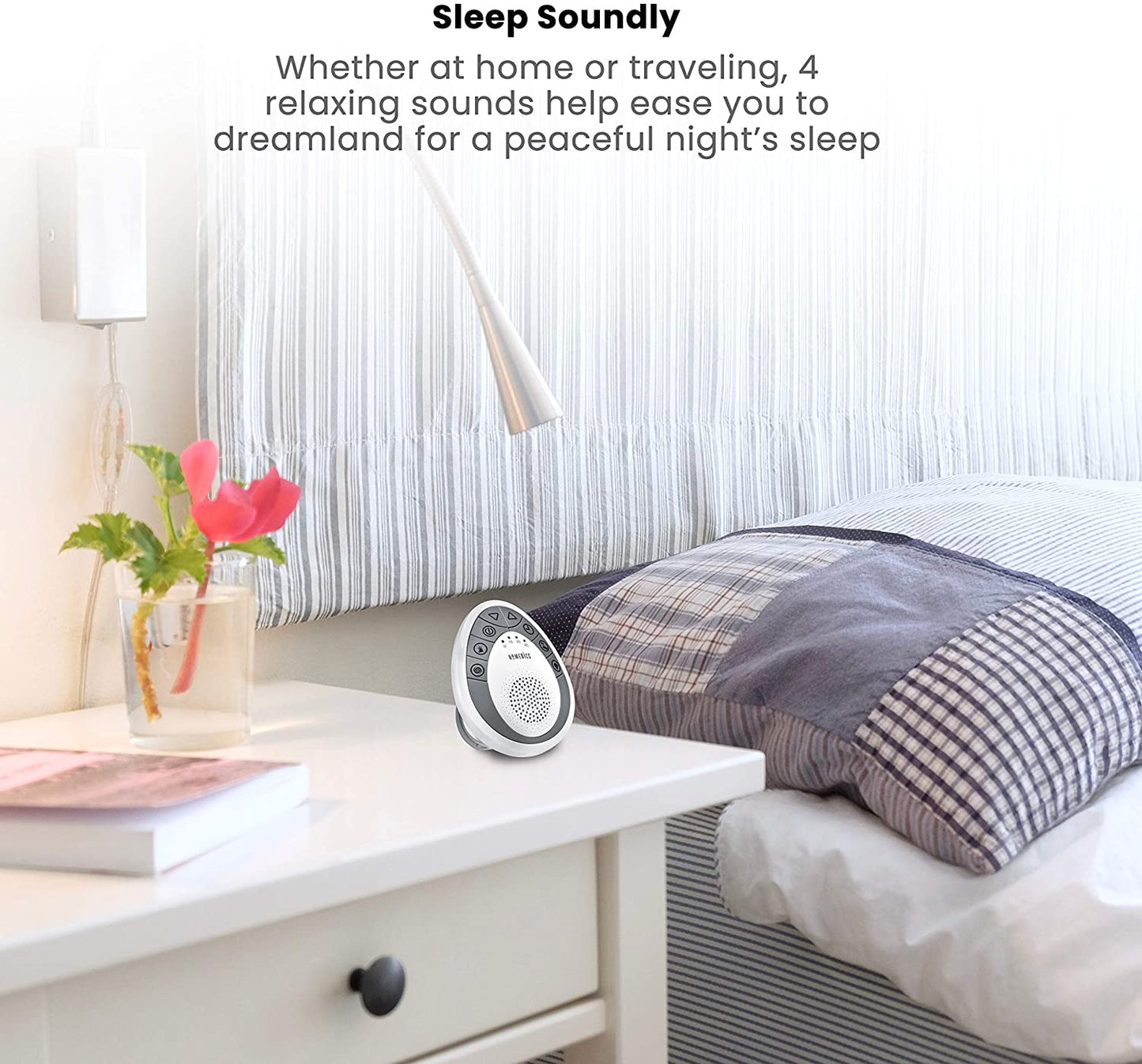 Portable White Noise Sound Machine: Provides Sleep Therapy at Home, in the Office, for Babies, and While Traveling. Features 4 Relaxing Nature Sounds, Battery Operation, and an Auto-Off Timer.