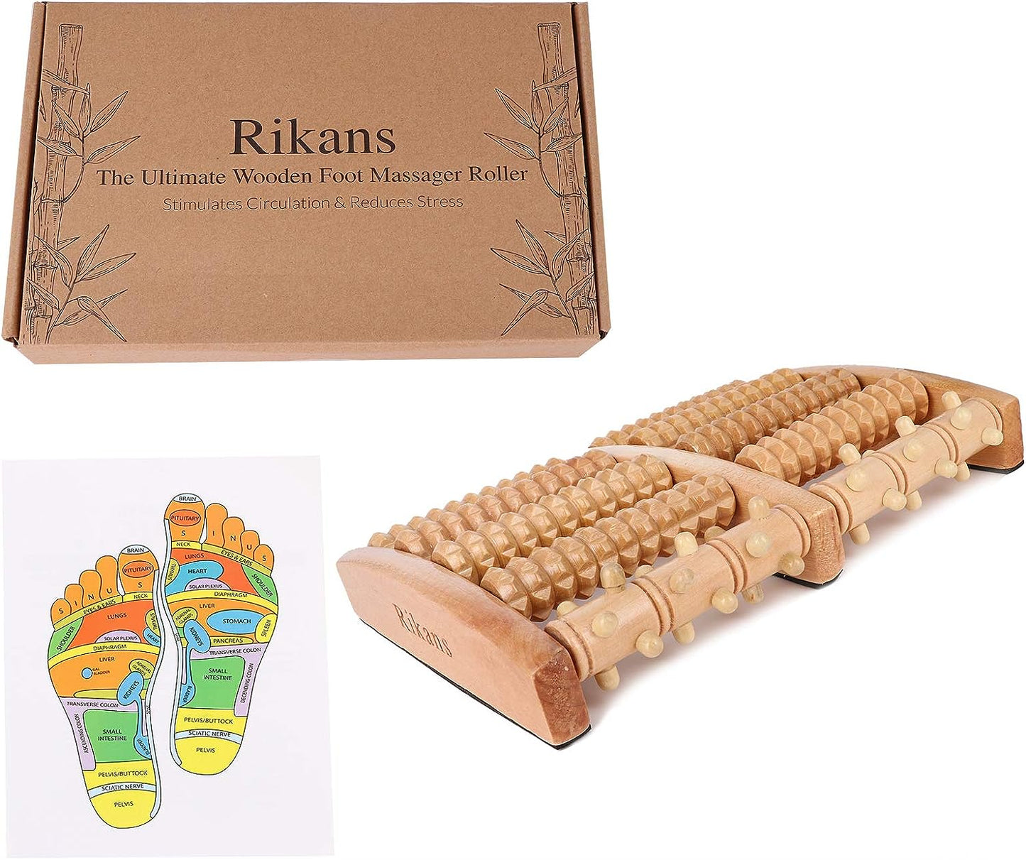Dual Wooden Foot Massager Roller - Designed for Plantar Fasciitis, Arch Pain, and Muscle Tension Relief, Offers Acupressure Therapy for Pain Alleviation, Suitable for Home or Office Use; Large Size for Effective Foot Massage.