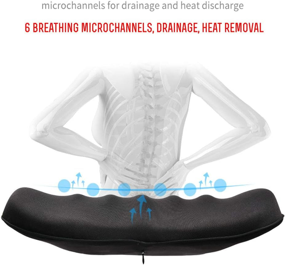 Ergonomic Memory Foam Lumbar Support Pillow with Breathable Mesh - Suitable for Car Seats, Office Sofas, and Plane Travel (Black Waist Cushion)