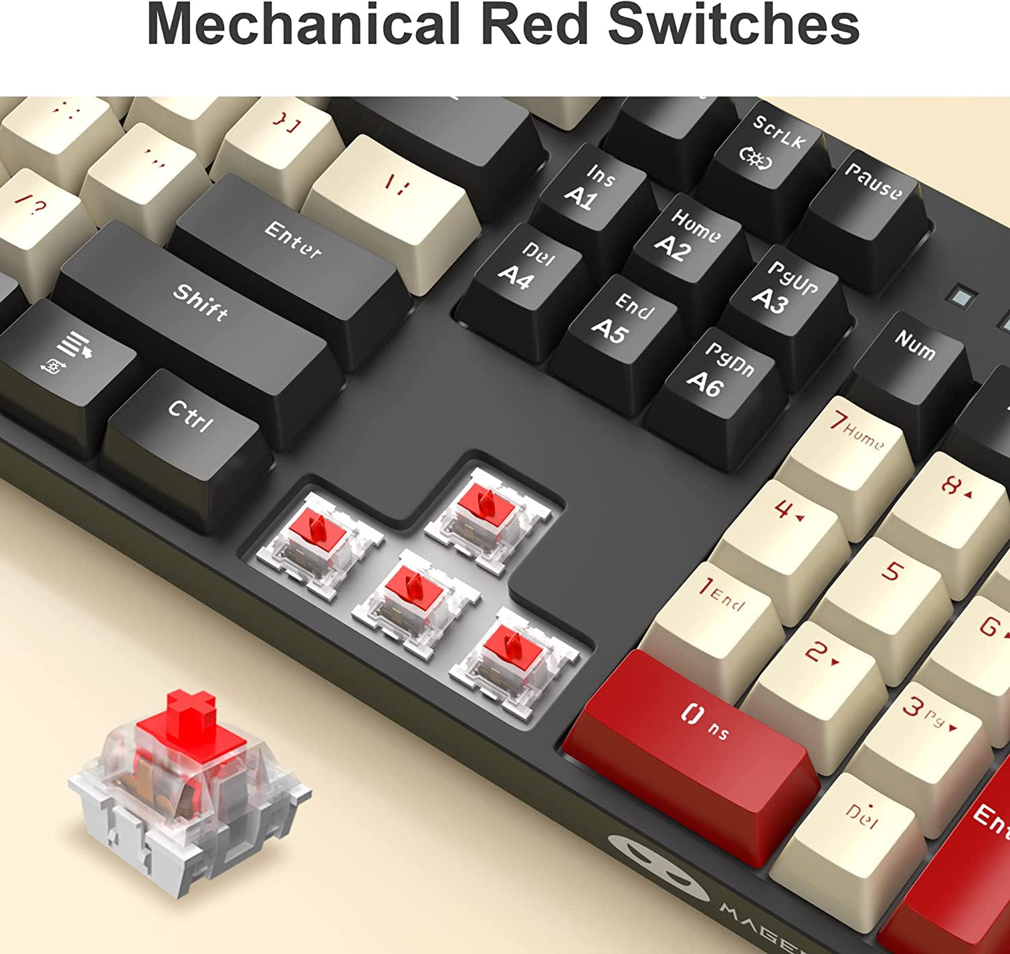Mk-Armor Mechanical Gaming Keyboard - LED Rainbow Backlit, Wired USB Keyboard with 104 Keys and Red Switches. Designed for Windows PC Laptop Gaming Black&White