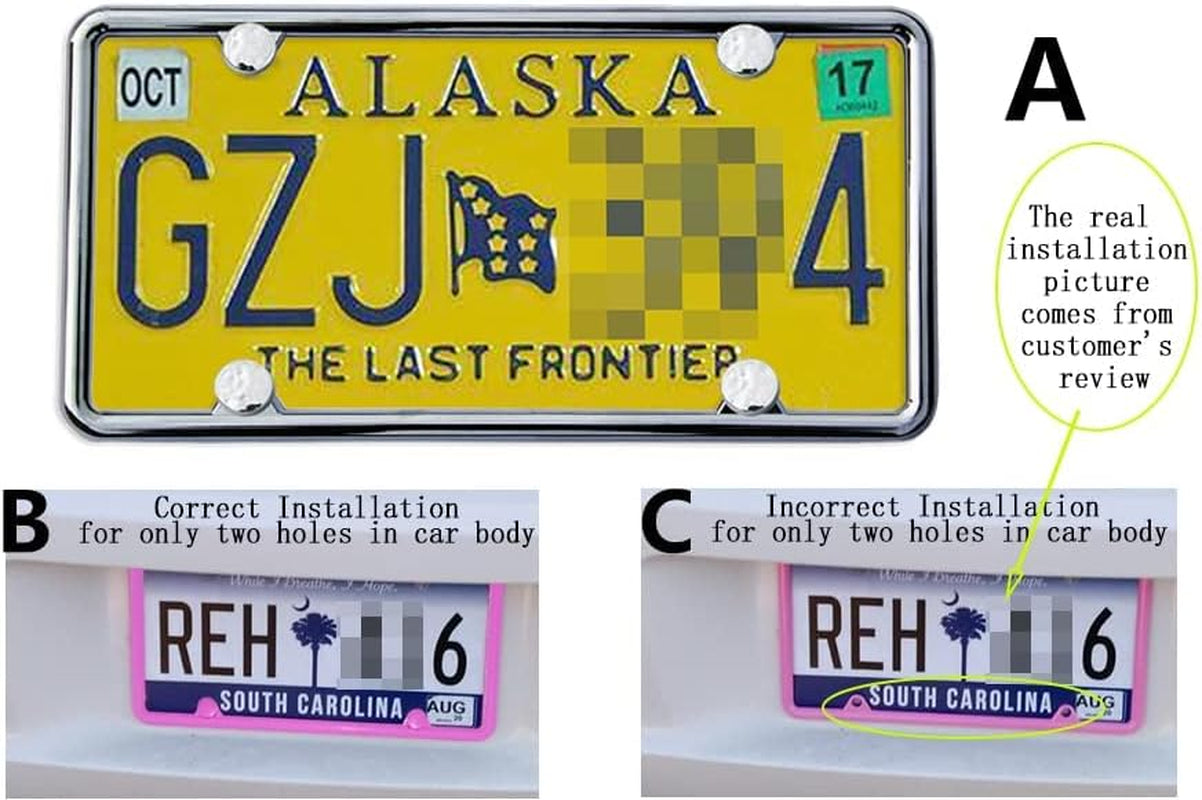Chromium-Plated License Plate Frame - Made from Zinc Alloy to Prevent Rust, Comes with Stainless Steel Screws and Plastic Caps; 1 Package, Chrome Finish.
