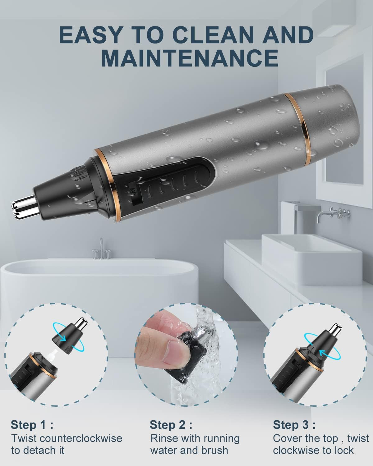 Professional Nose Hair Trimmer for Men and Women - Painless Rechargeable Design - Suitable for Eyebrow and Facial Hair Trimming - Equipped with a Powerful Motor - IPX7 Waterproof Rating