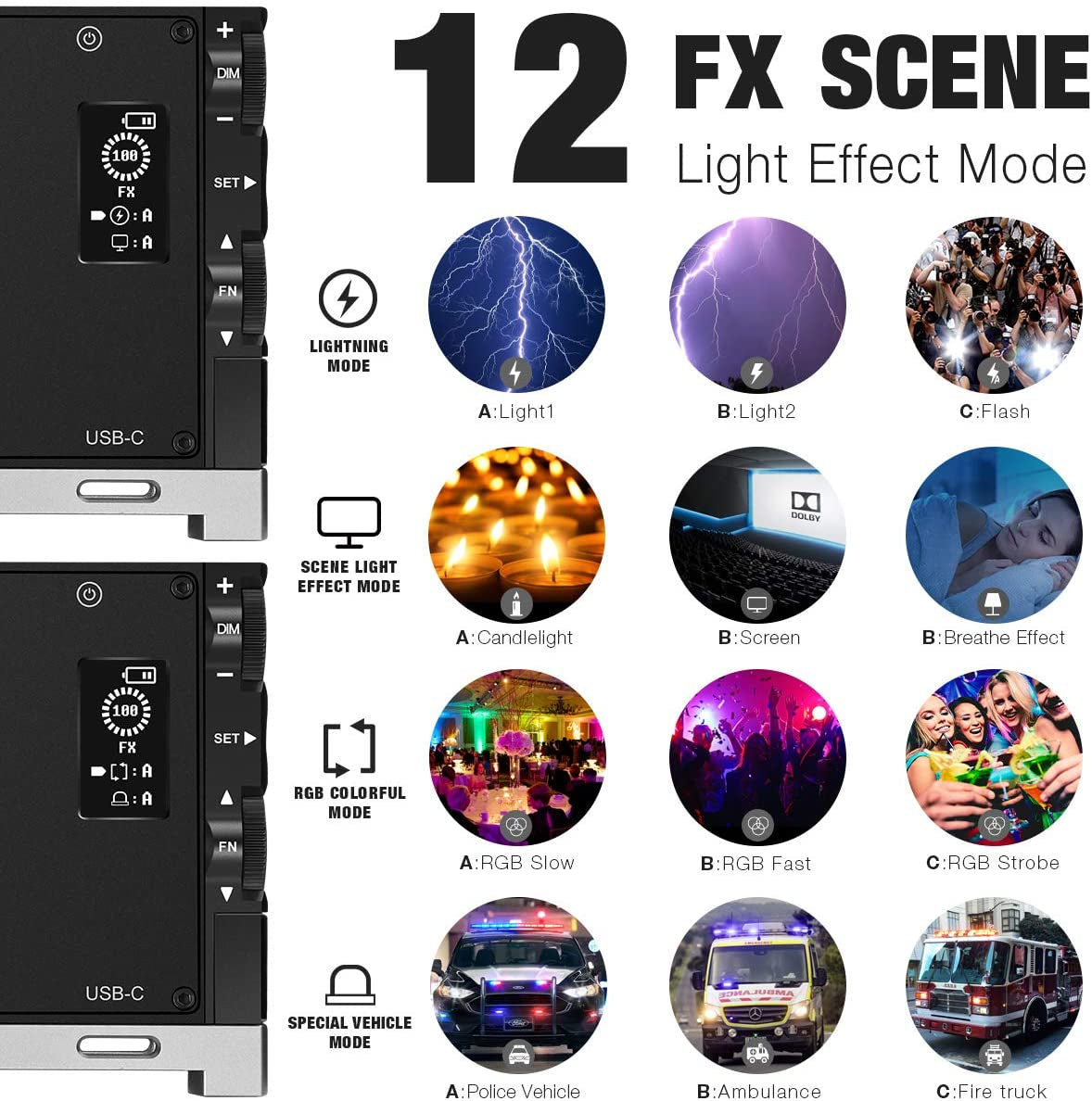 RGB Video Light with Rechargeable Batteries, Adjustable Color Temperature, High CRI LED Camera Light, Multiple Light Effects, Portable Photography Lighting for Gaming, YouTubers, Vlogging, and TikTok