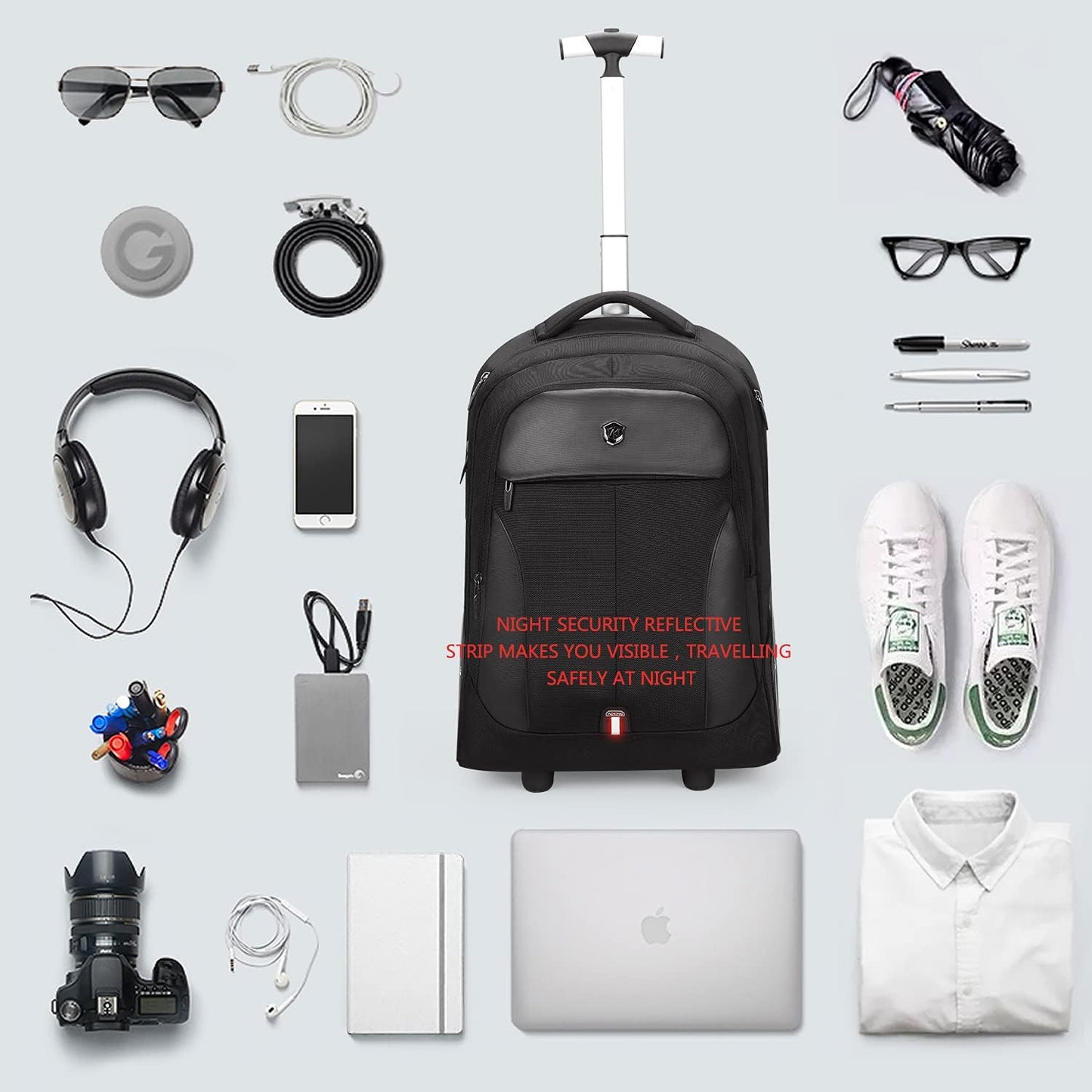 Waterproof Rolling Backpack with Wheels - Designed for Business Travel - Features a Laptop Compartment that Fits up to 17-Inch Laptop - Convenient Carry-On Option.