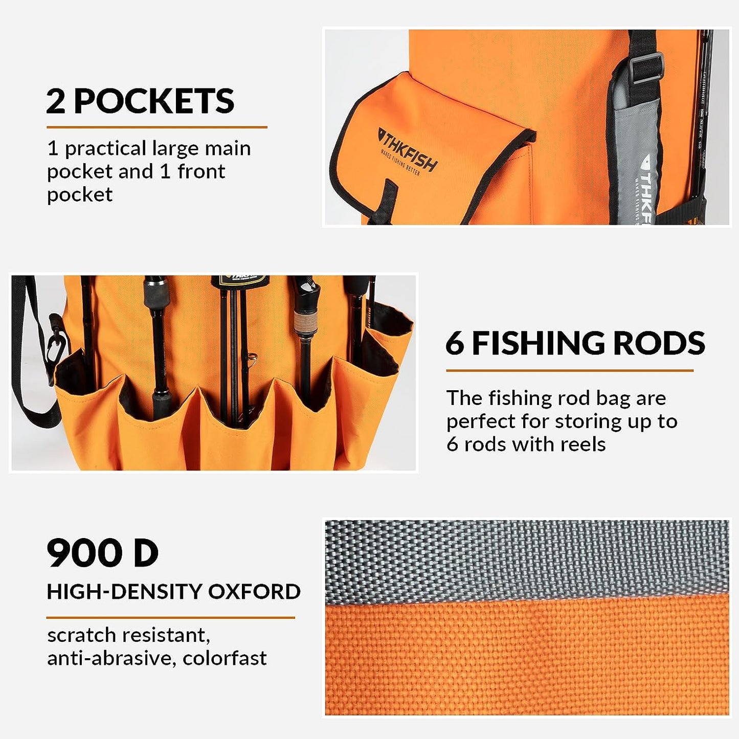 Durable 900D Oxford Cloth Fishing Rod Bag - Travel Case for Storing Up to 6 Rods with Reels