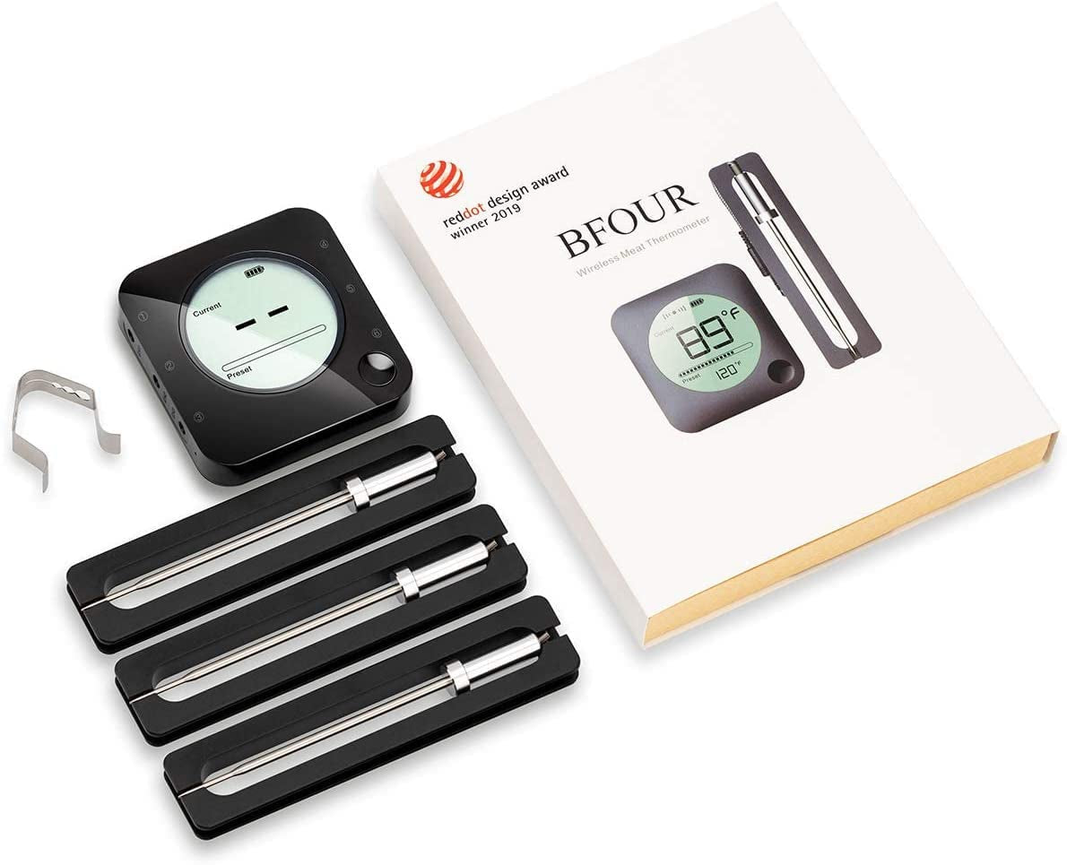 Wireless Bluetooth Digital Thermometer with 3 Probes - Remote BBQ Thermometer for Smoker, Kitchen, and Grill - Timer for Grilling, BBQ, Oven, and Candy