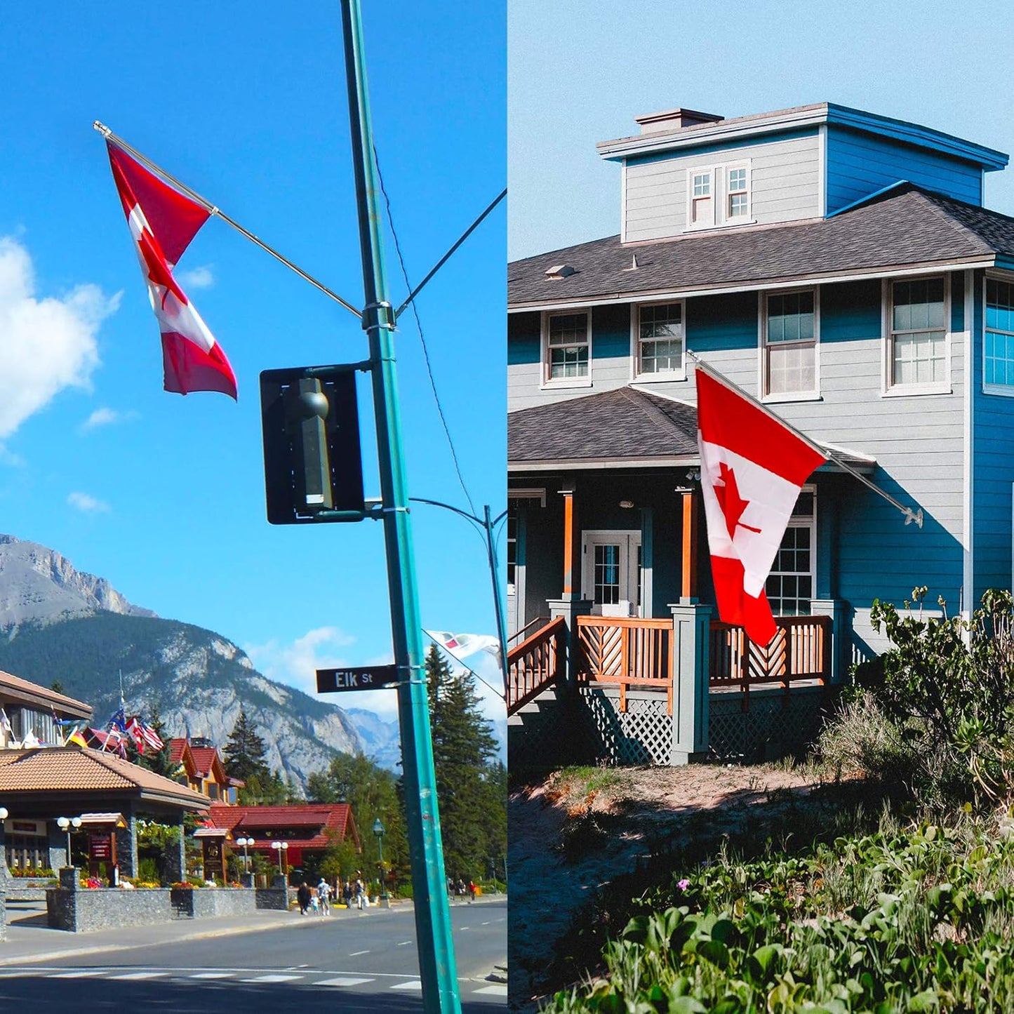 6FT Canada Flag Pole with Mounting Bracket and 3' x 5' Canada Flag - Ideal for House Porch & Outdoor Use, Featuring 360° Tangle Resistant Technology and Wall Mount Flag Pole Kit (Silver)
