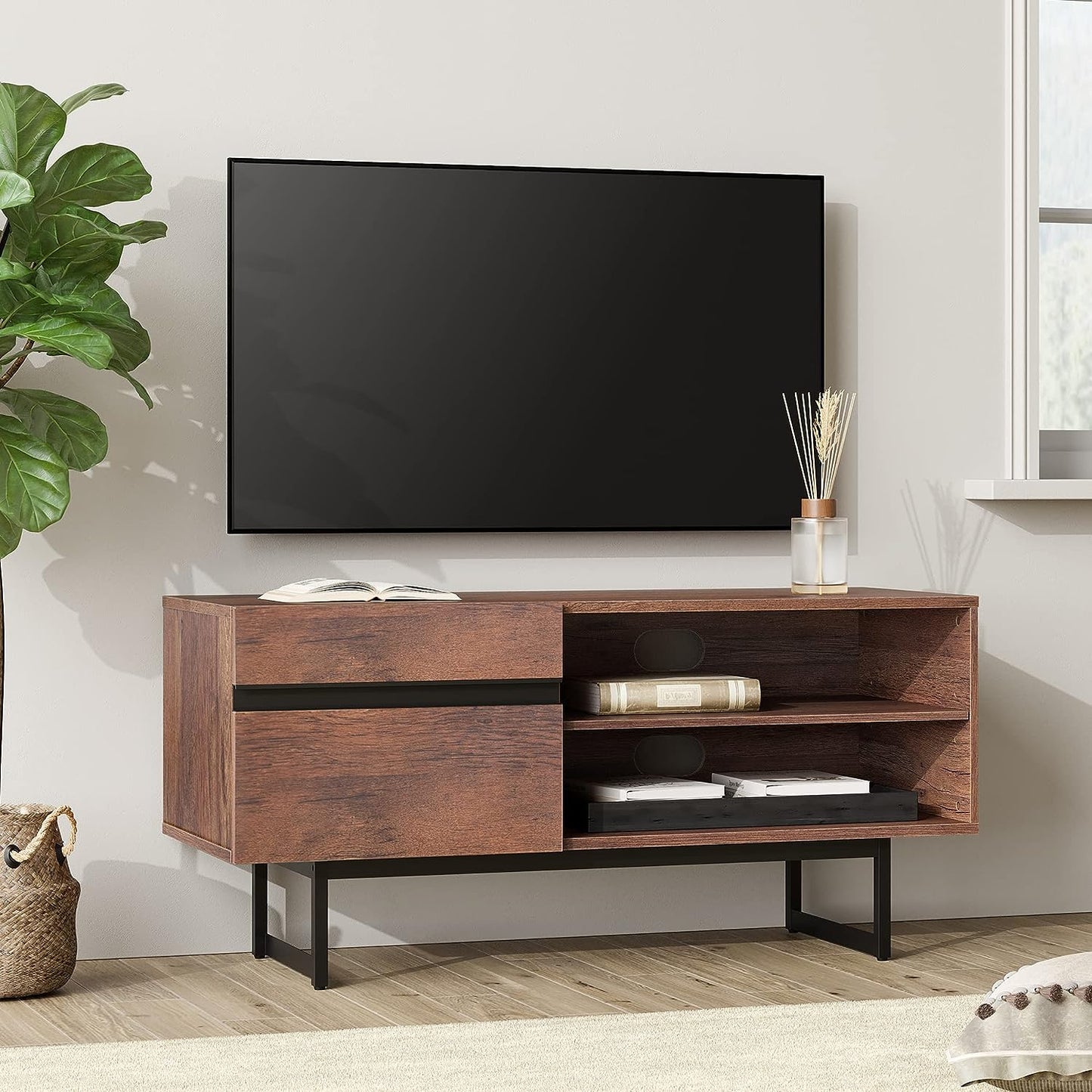 Modern Entertainment TV Stand for up to 50 inch TV with Storage Cabinets Media Console for Living Room, 42" - Brown