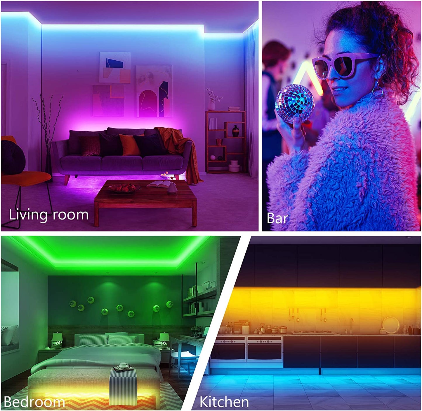 Music Sync LED Lights Strip for Bedroom: 130Ft/40M App Controlled Bluetooth LED Lights Rope, 16 Million Color Changing, Remote Control, Sensitive Built-In Mic, 5050 RGB LED Light Strips