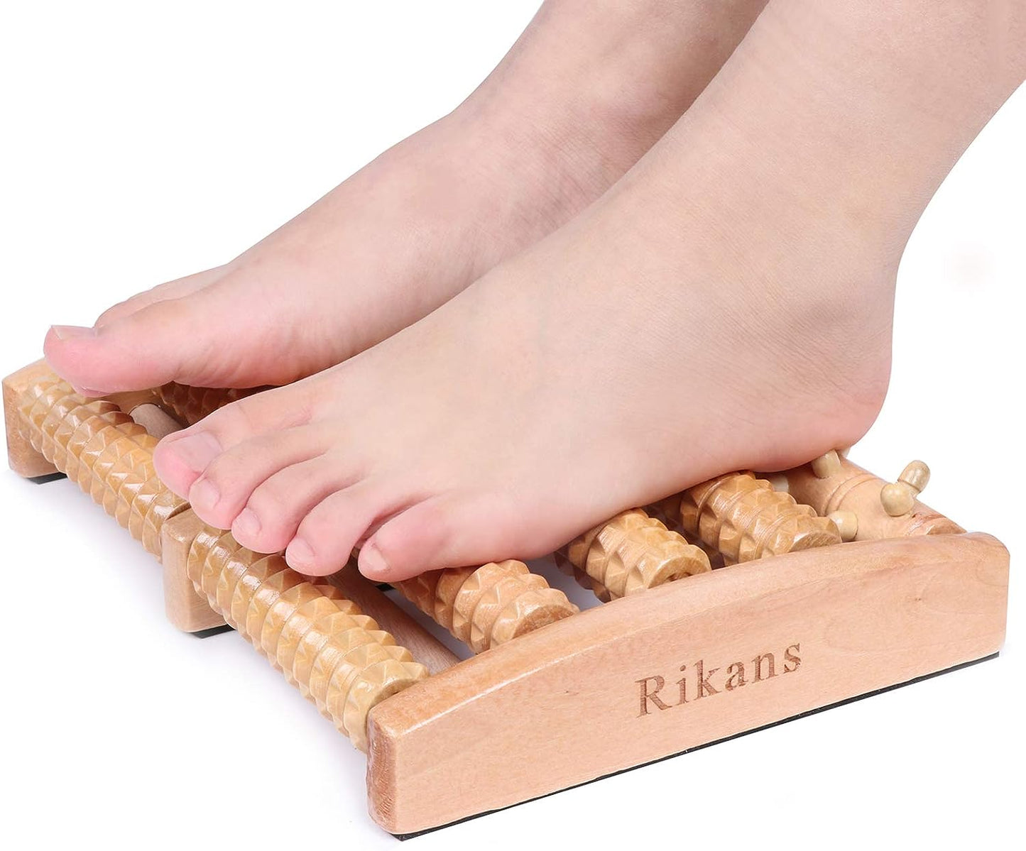 Dual Wooden Foot Massager Roller - Designed for Plantar Fasciitis, Arch Pain, and Muscle Tension Relief, Offers Acupressure Therapy for Pain Alleviation, Suitable for Home or Office Use; Large Size for Effective Foot Massage.