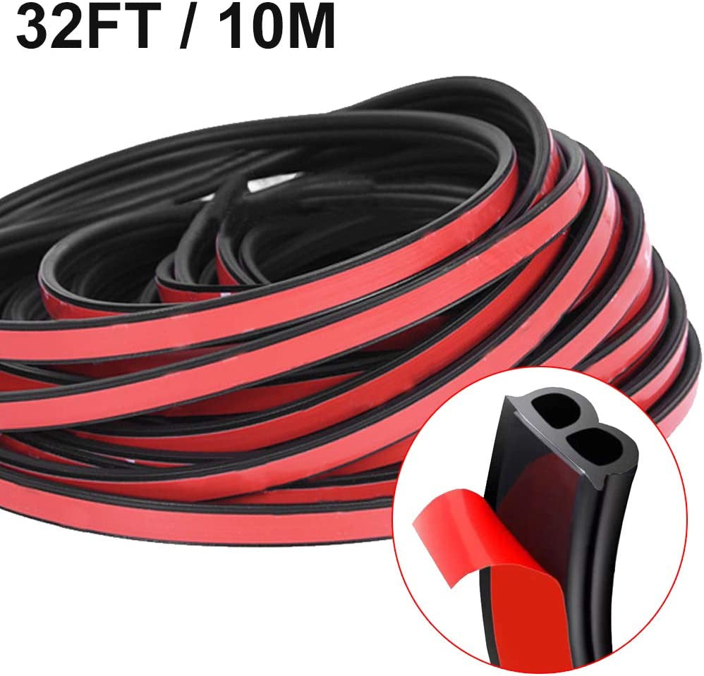 32FT Universal Automotive Weather Stripping - Self Adhesive Rubber Seal Strip for Car Windows, Doors, Engine Cover - Superior Noise Insulation