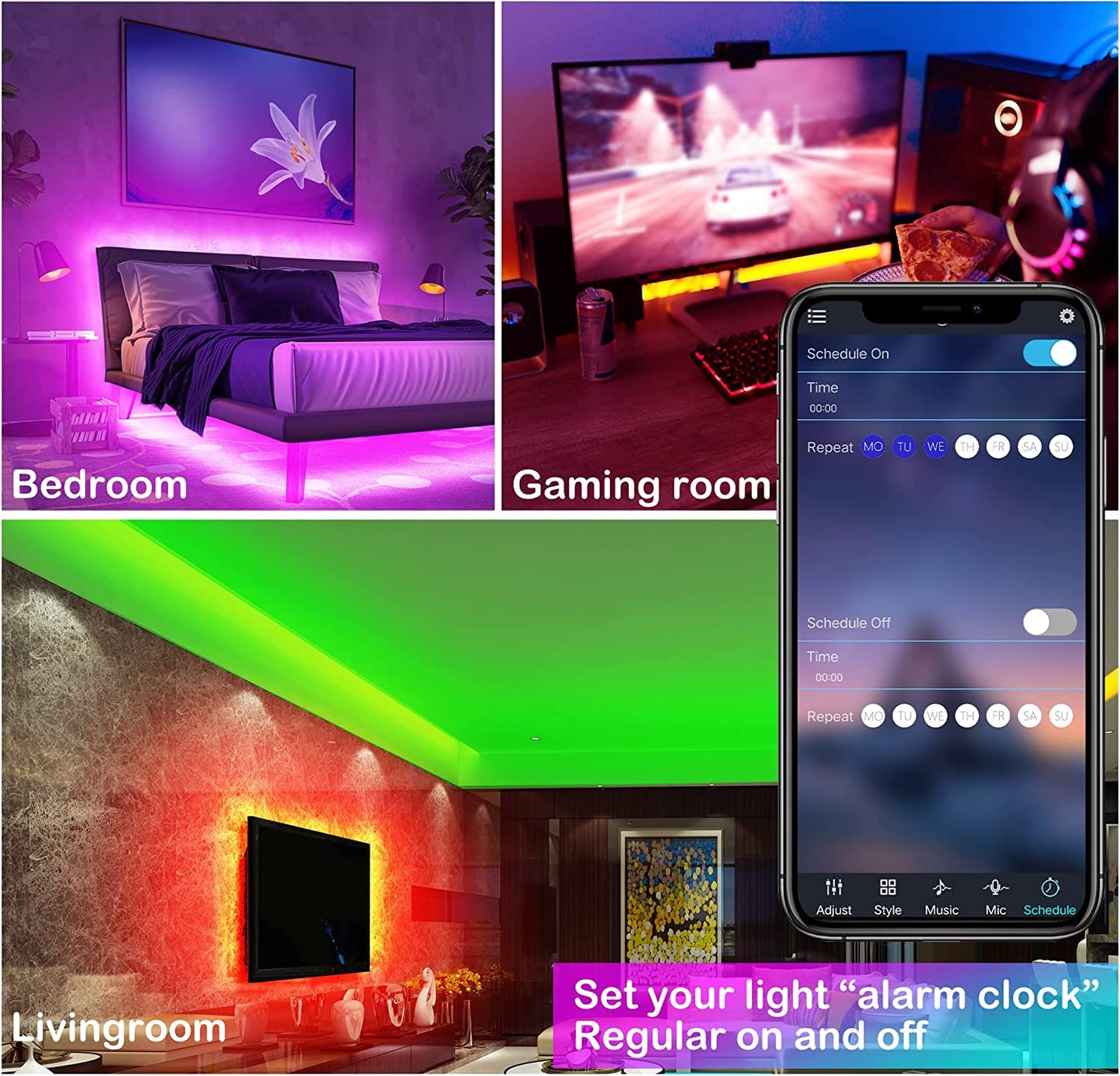 Music Sync LED Lights Strip for Bedroom: 130Ft/40M App Controlled Bluetooth LED Lights Rope, 16 Million Color Changing, Remote Control, Sensitive Built-In Mic, 5050 RGB LED Light Strips