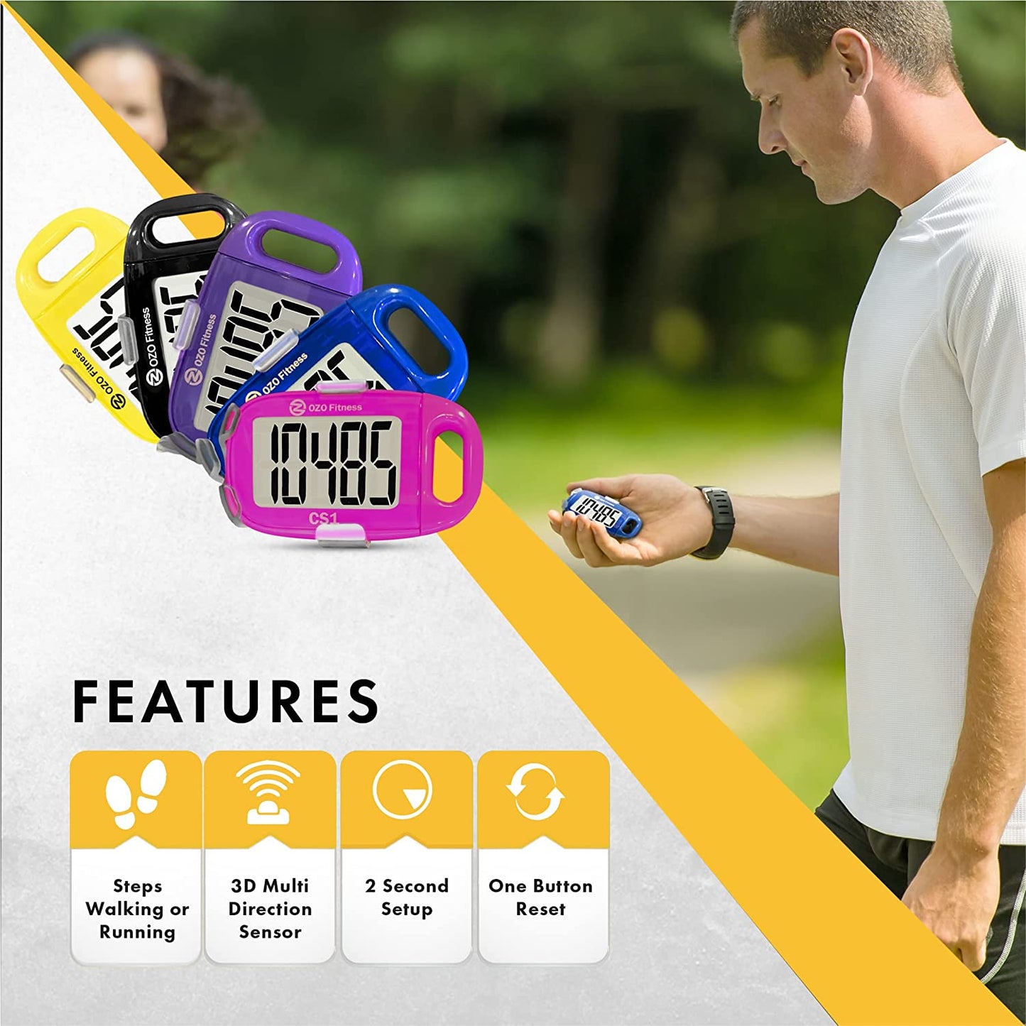 Easy Pedometer: Step Counter with Large Display, Clip-on, and Lanyard