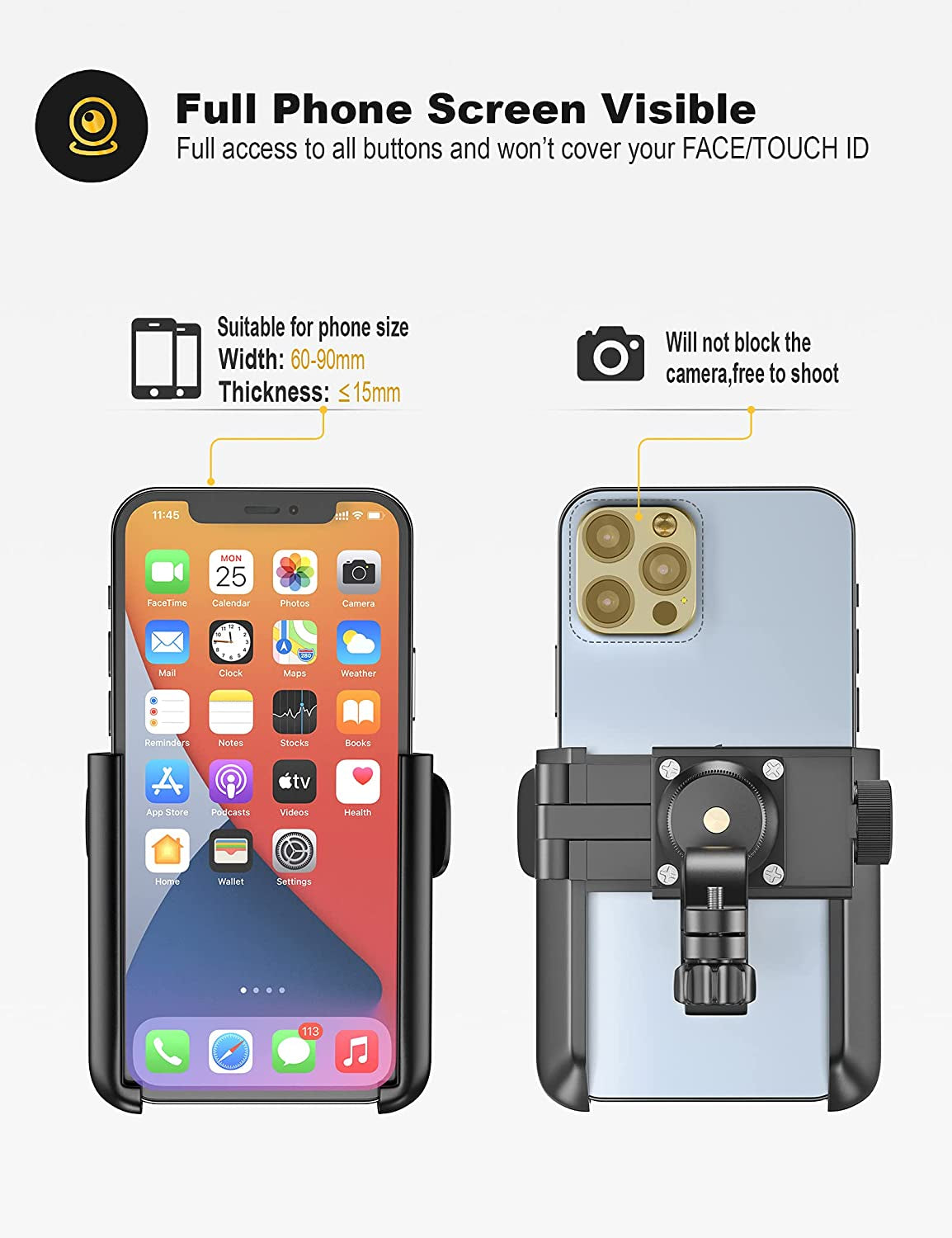 Universal Bike Phone Mount with Quick Release, Anti-Shake Bicycle Phone Holder for Road Bike/MTB/Scooter - 360° Rotation, Suitable for 3.5-7.0 inch Smartphones