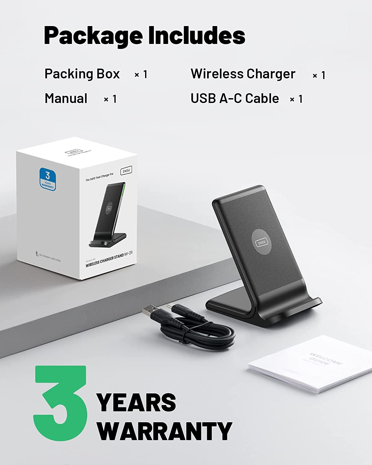 15W Qi-Certified Wireless Charging Stand: Fast Wireless Charger with Sleep-Friendly Adaptive Light. Compatible with iPhone 14, 13, 12 Pro, XR, XS, 8 Plus, Samsung Galaxy S21, S20, Note 20, and Google Phones. Color: Gray.