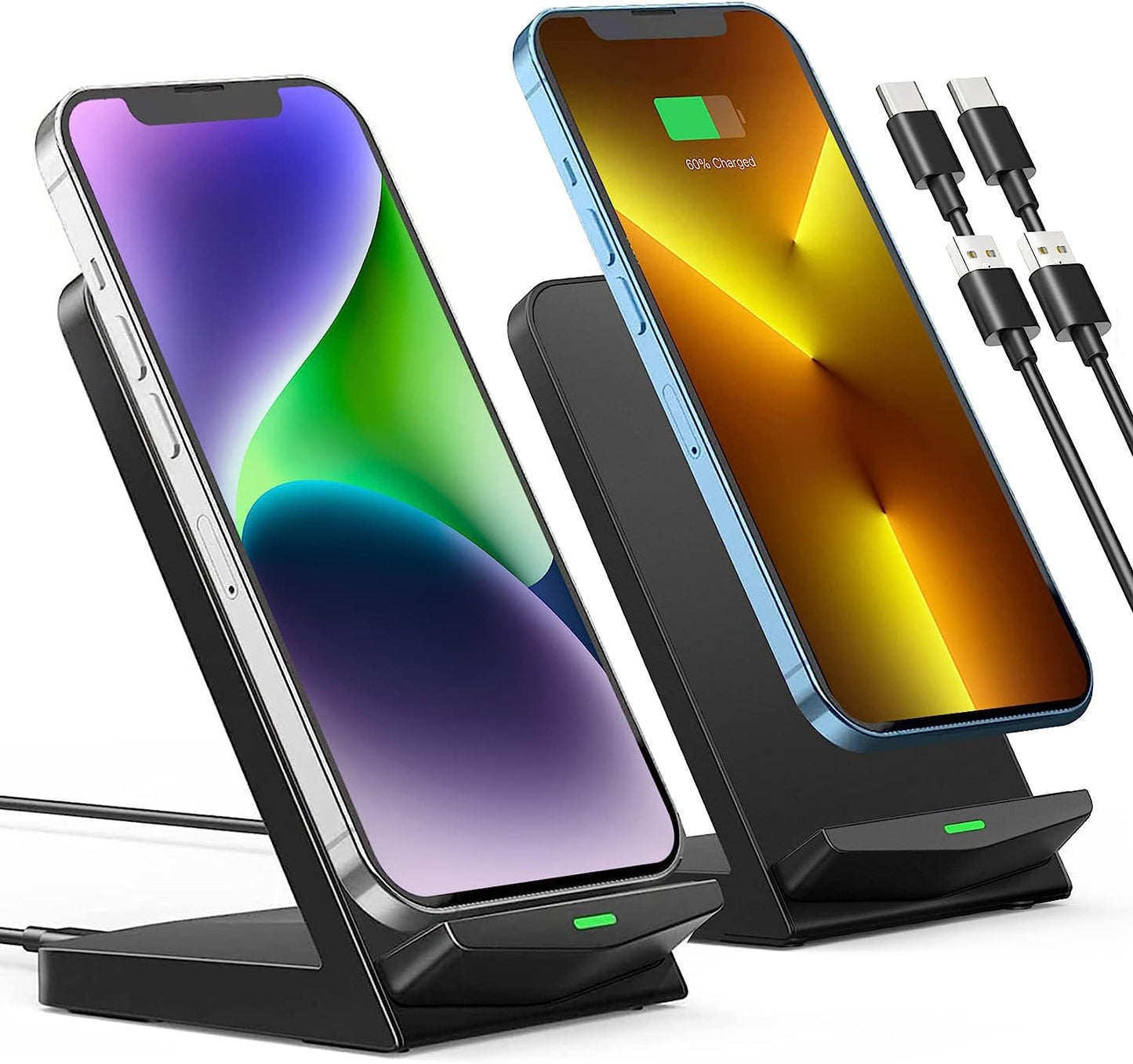 Wireless Chargers 2 Pack, Dual-Coil 15W Fast Wireless Charging,Iphone Wireless Charger Stand Fit for Iphone 14/13 Pro Max/12/11/Se/Xr/Xs, Wireless Phone Charger Fit for Galaxy S21 Ultra/S20/S10, Pixel