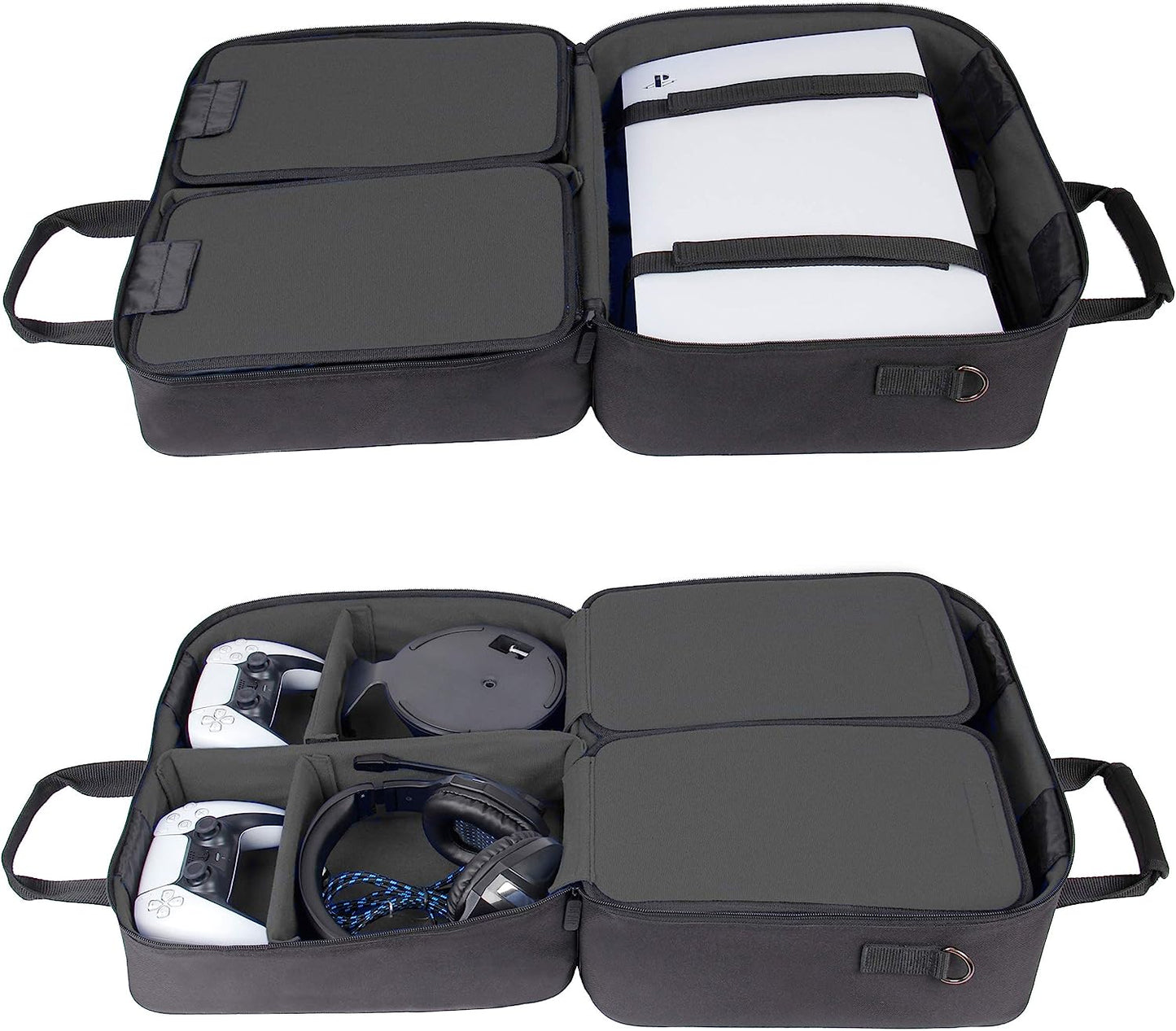 Black PS5 Case Console Case compatible with Playstation 5 and PS5 Digital Edition. Features a Customizable Interior for Playstation Controller, PS5 Games, Gaming Headset, and Gaming Accessories.