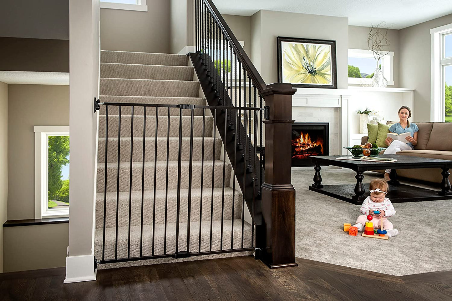 2-in-1 Extra Tall Easy Swing Stairway Baby Gate, Black