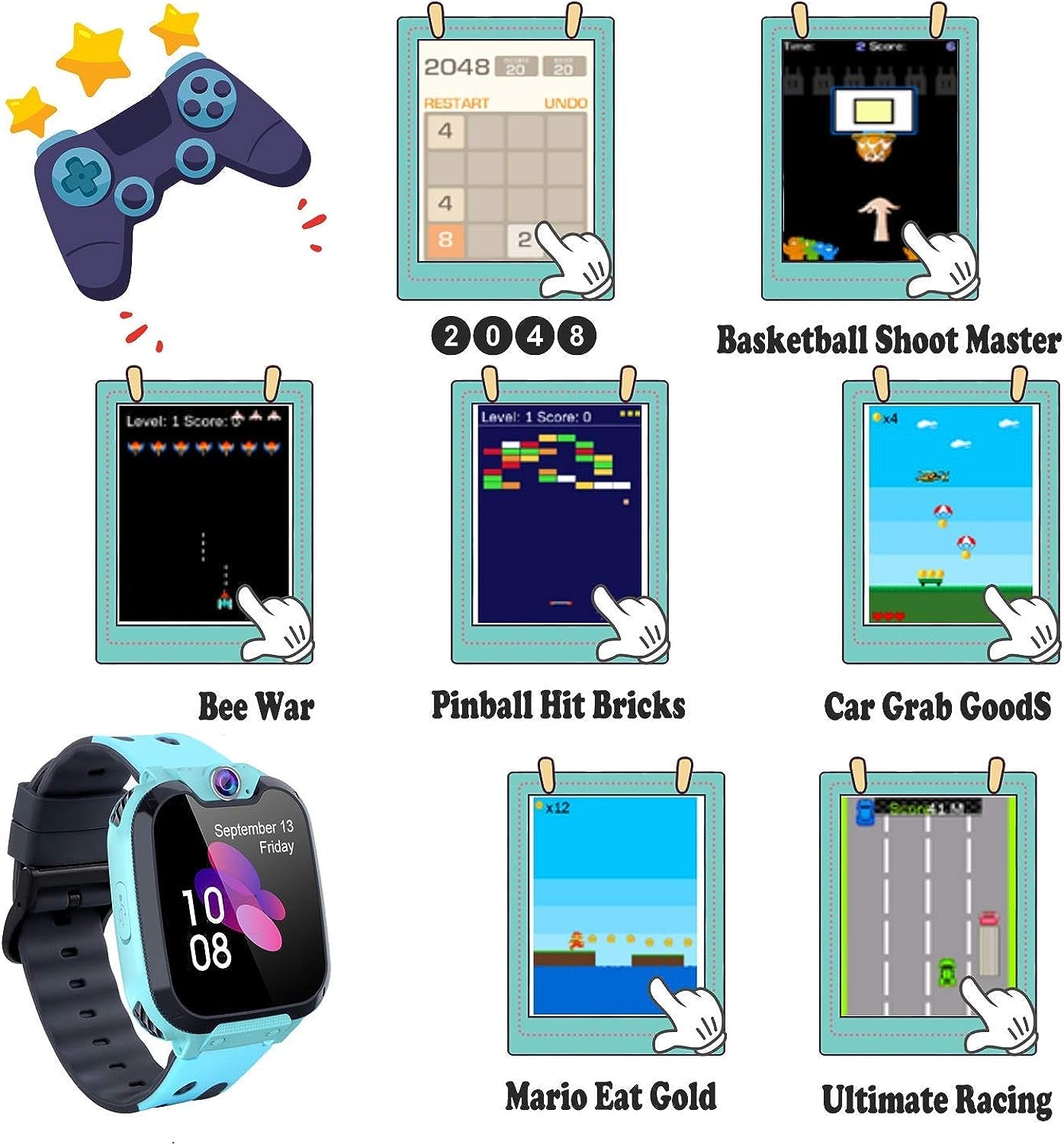Kids Smartwatch with Games & MP3 Player: Features a 1.54-inch Touch Screen, 2-Way Call, Music Player, Games, Camera, Alarm Clock, and makes for a Fun and Educational Children's School Gift for Boys and Girls.