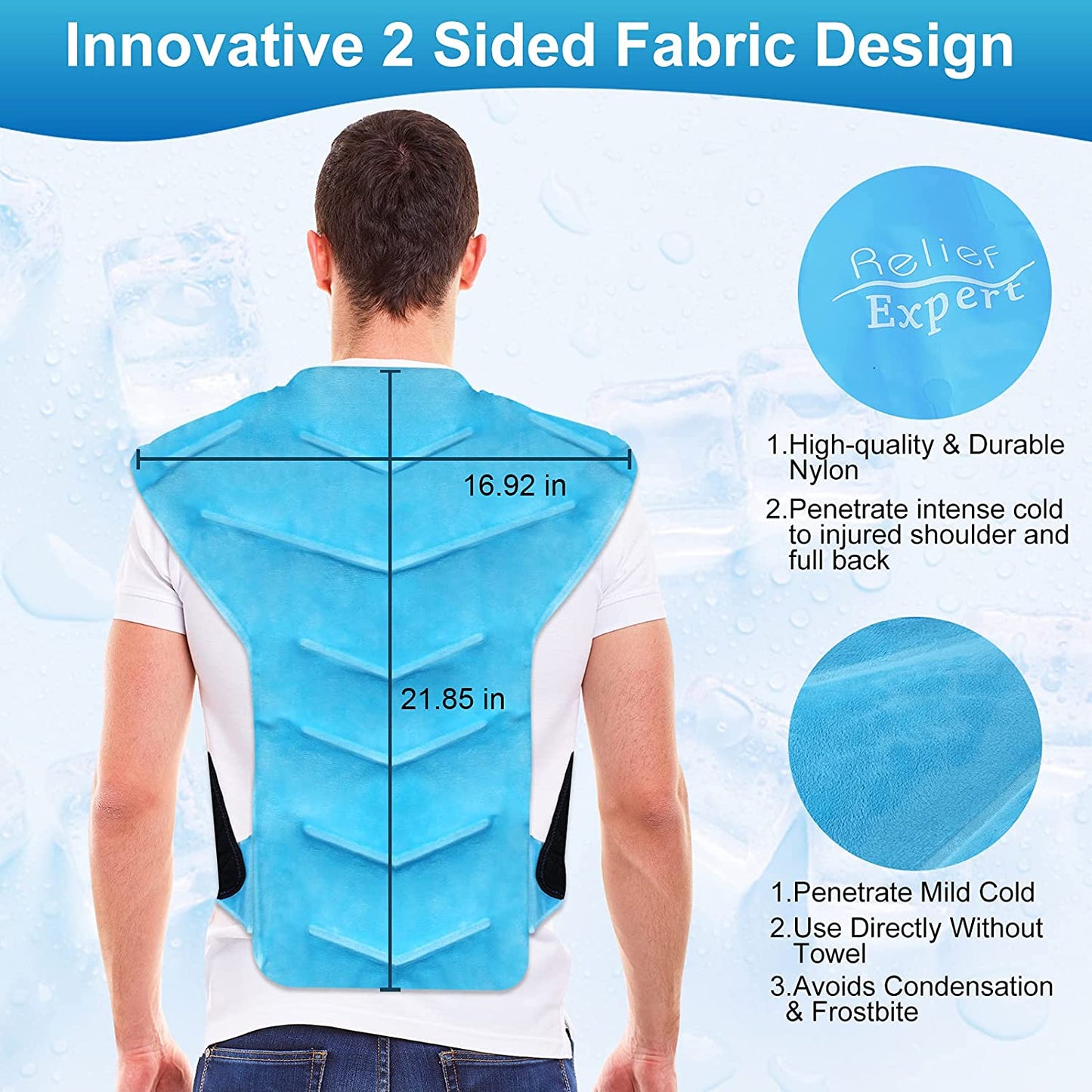Full Back and Shoulder Ice Pack Wrap with Straps - Cold Therapy for Rotator Cuff Injuries, Reusable Gel Packs for Effective Cold Compression and Pain Relief in the Entire Back and Shoulders - Enhanced with Soft Plush Lining