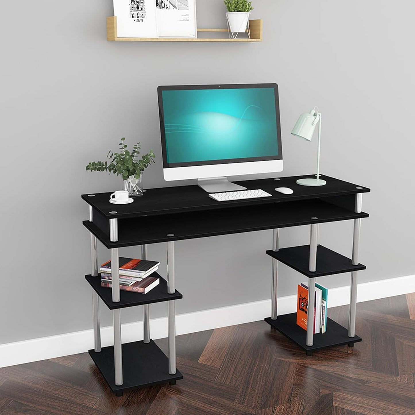 Large Home Office Desk with Storage Shelves and Multi-Functionality, 47.2"×15.7" Writing Table, Slim TV Console Table Side Table