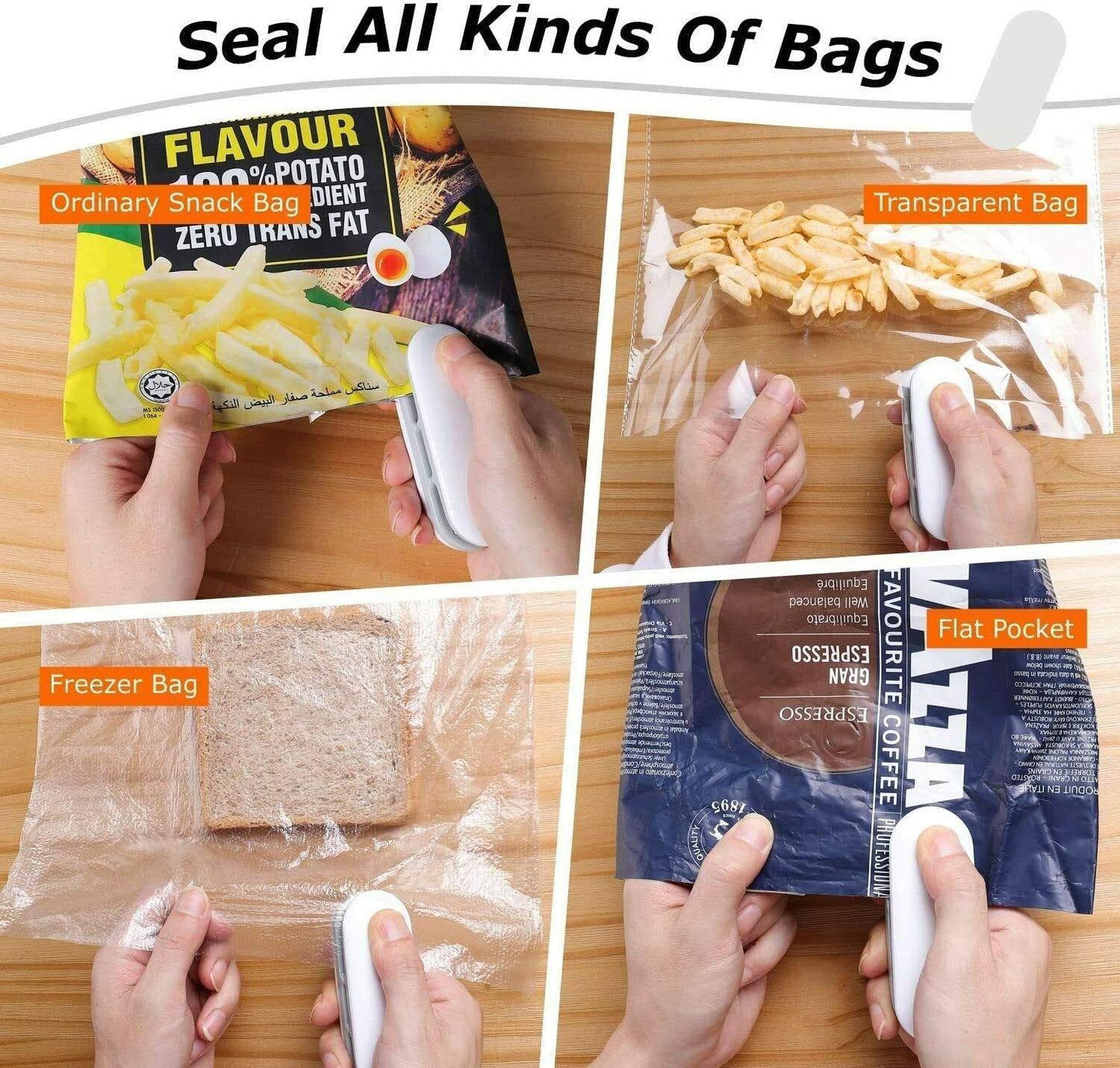 Mini Bag Sealer: Portable 2-in-1 Heat Vacuum Sealers with Plastic Chip Seal and Cutter Function, Comes in a Pack of 2 in White