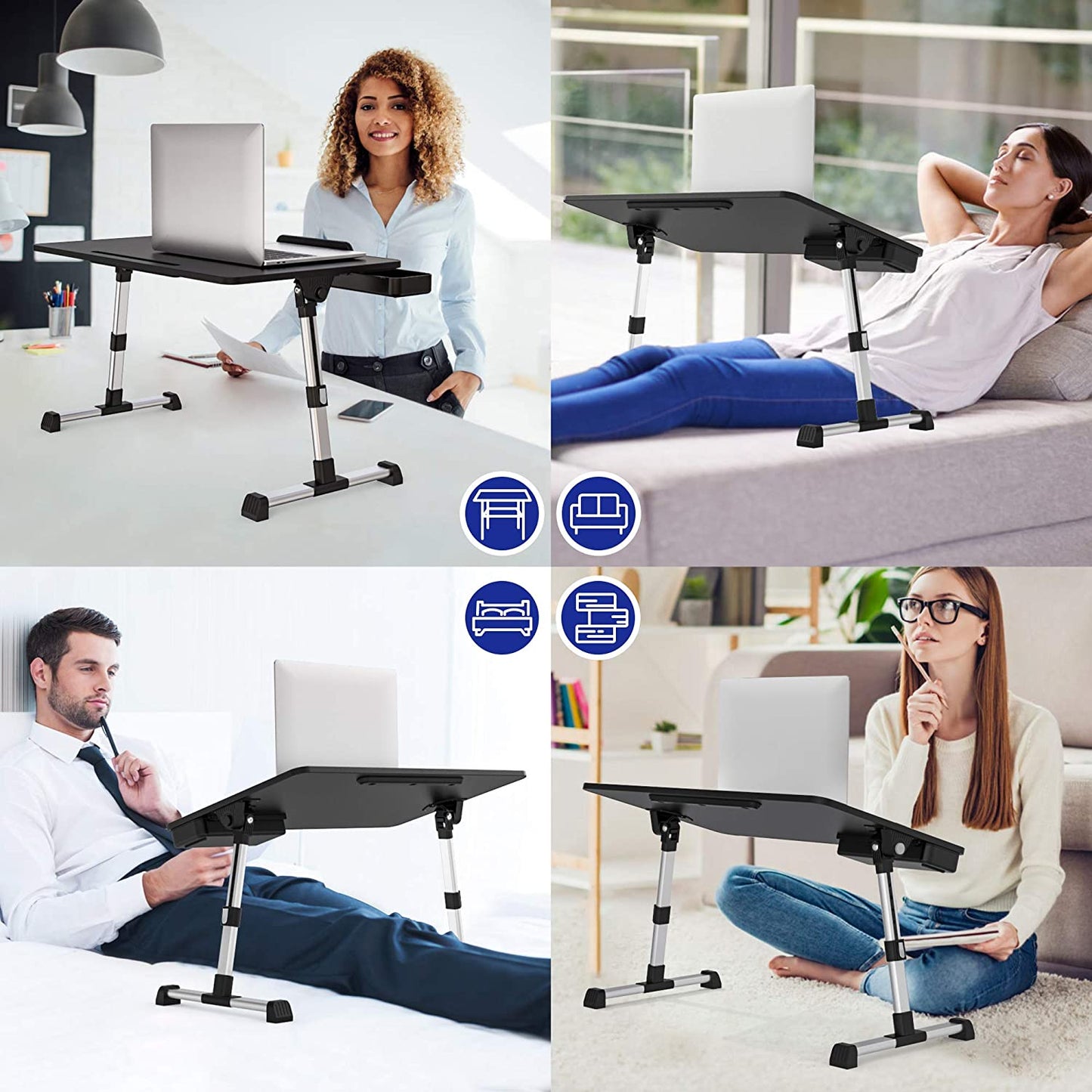 Pro Adjustable Laptop Table (Large Size): A Portable Standing Bed Desk that's Foldable and ideal for use as a Sofa Breakfast Tray or Notebook Computer Stand. Great for Reading and Writing - Black