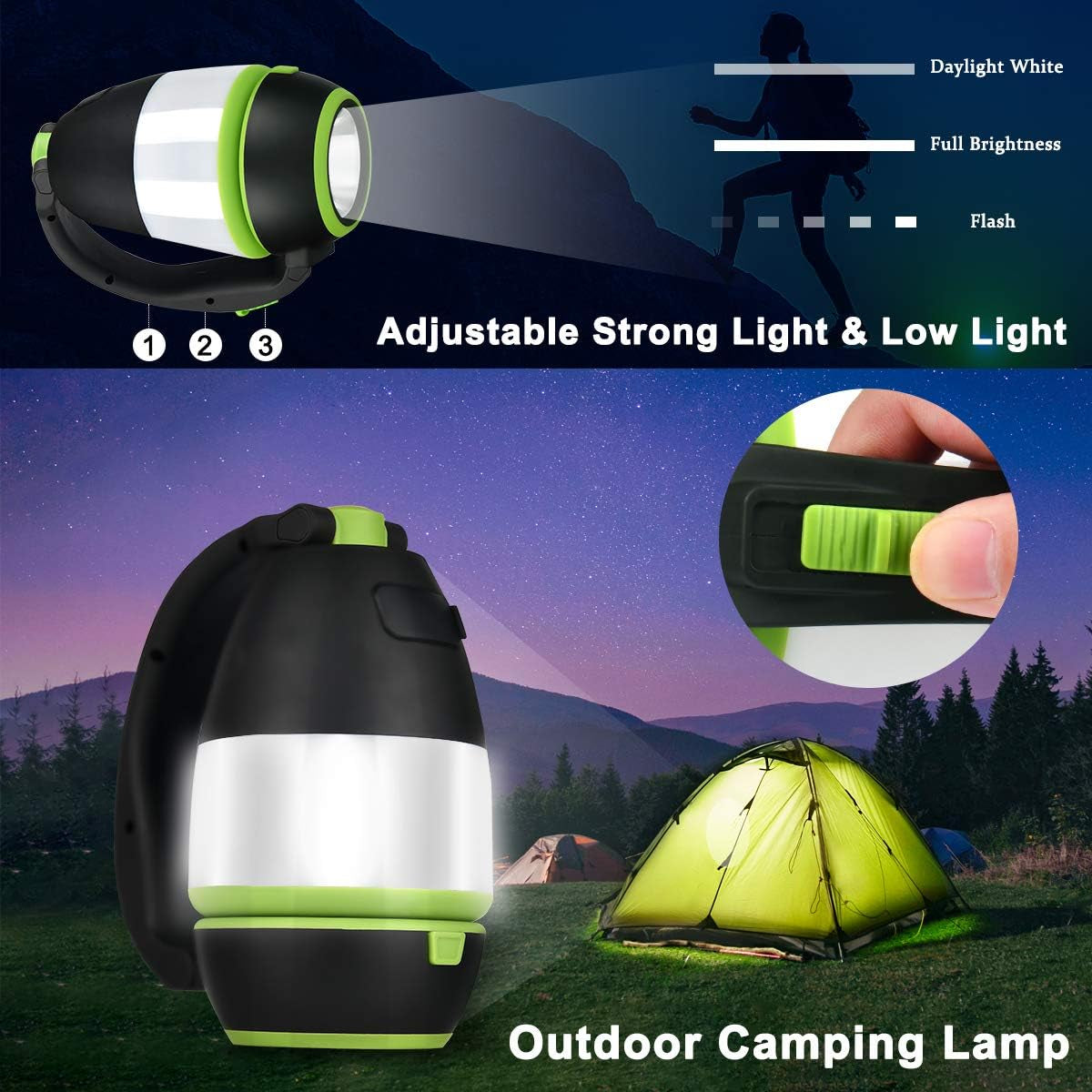 Rechargeable Camping Lantern with 6 Light Modes, Waterproof Design, and 1000LM Brightness - Ideal for Outdoor Camping, Fishing, Hiking, and Emergency Situations
